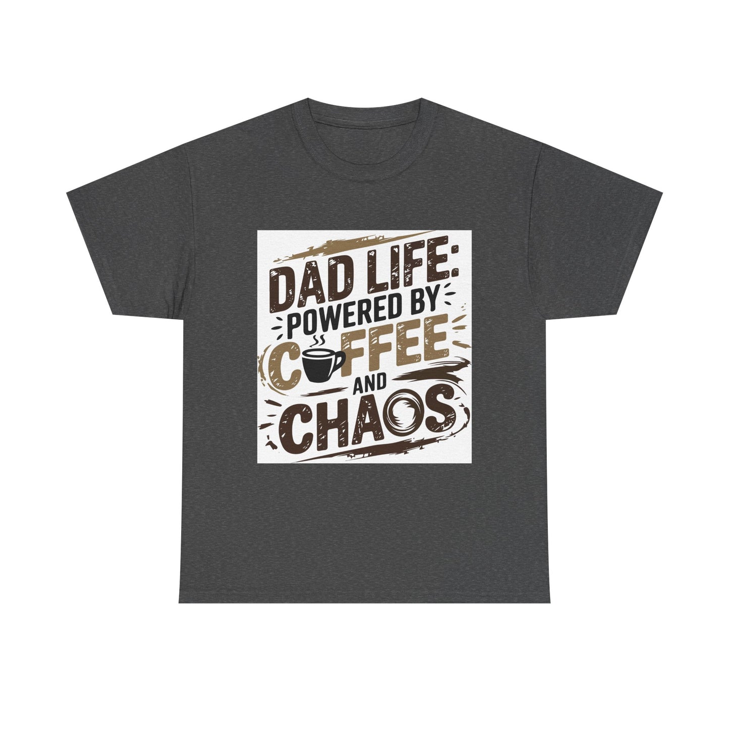 Dad Life Unisex Heavy Cotton Tee - Powered by Coffee and Chaos