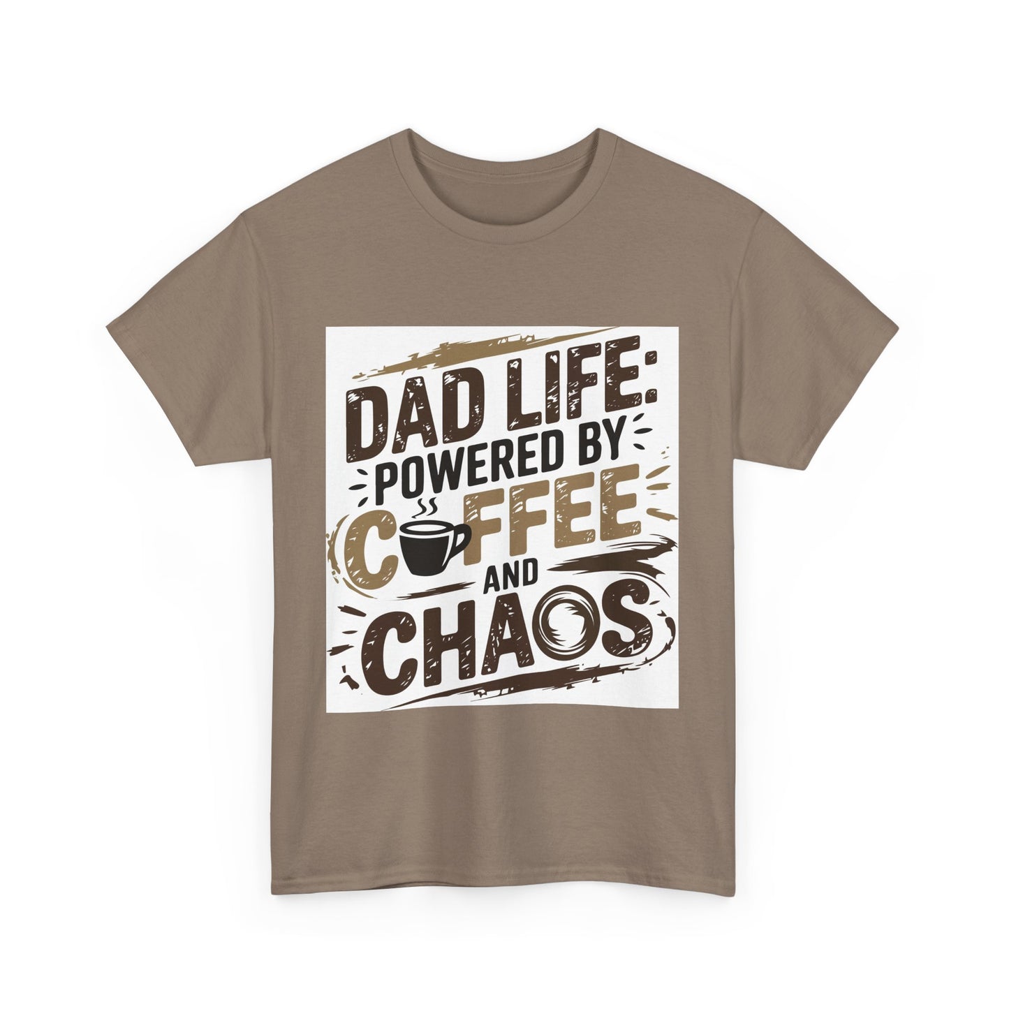 Dad Life Unisex Heavy Cotton Tee - Powered by Coffee and Chaos