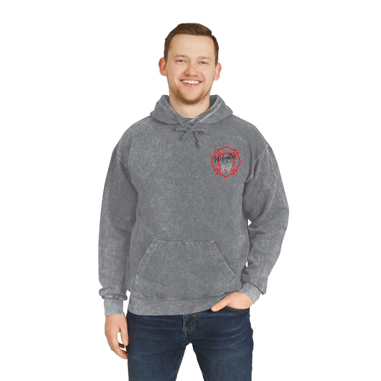 Unisex Mineral Wash Hoodie - #FIREWIFE Graphic, Stylish & Cozy Sweatshirt for Fire Wives
