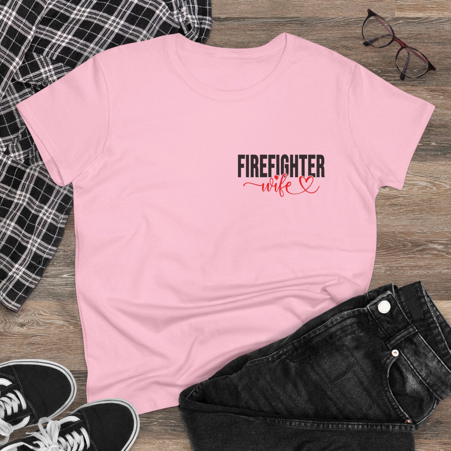 Firefighter Wife Cotton Tee - Supportive Gift for Her, Casual Wear, Patriotic Apparel, Unique Firefighter Gift, Everyday Comfort
