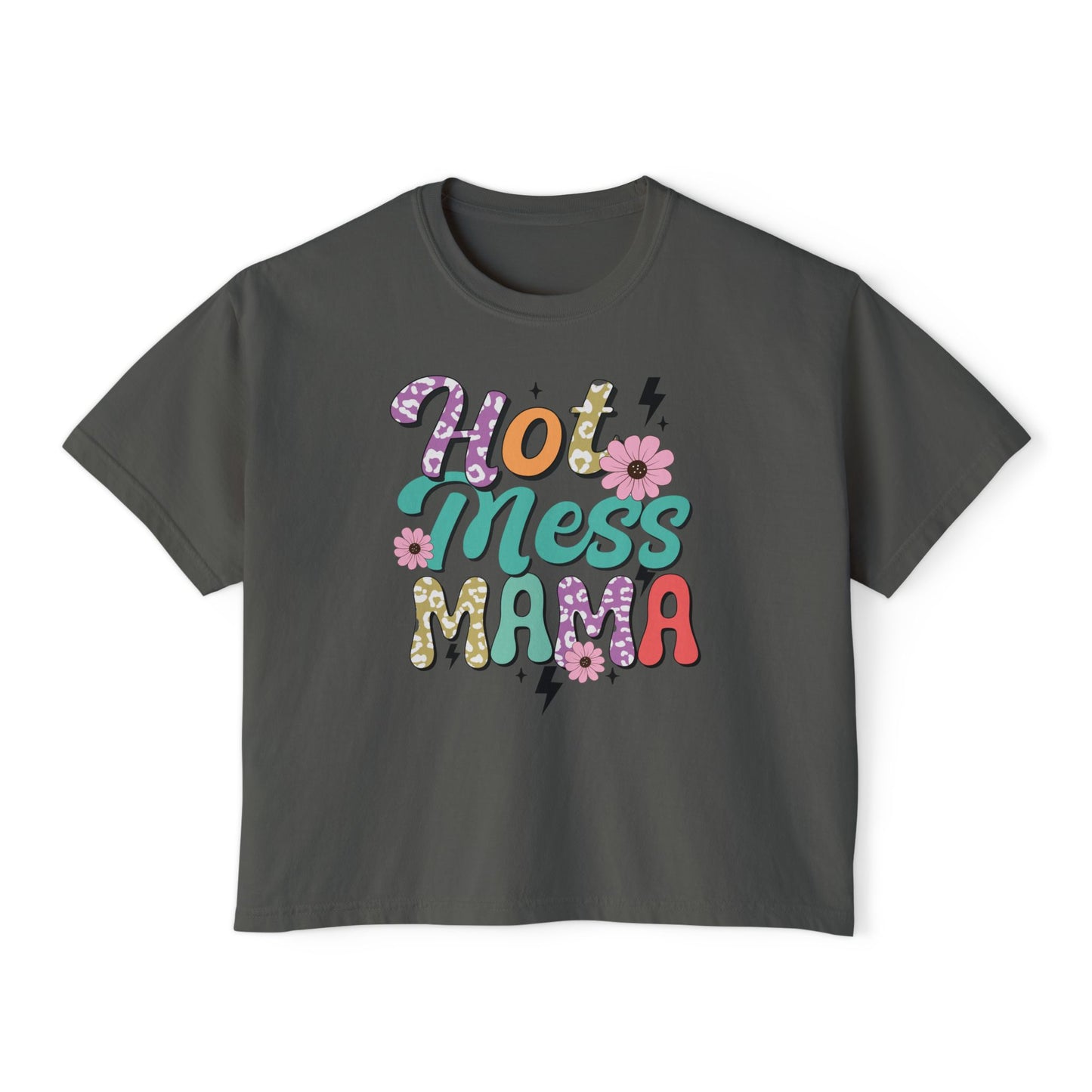 Hot Mess Mama Women's Boxy Tee, Casual Graphic Tee, Gift for Moms, Trendy Summer Top, Birthday Gift, Mother's Day T-Shirt