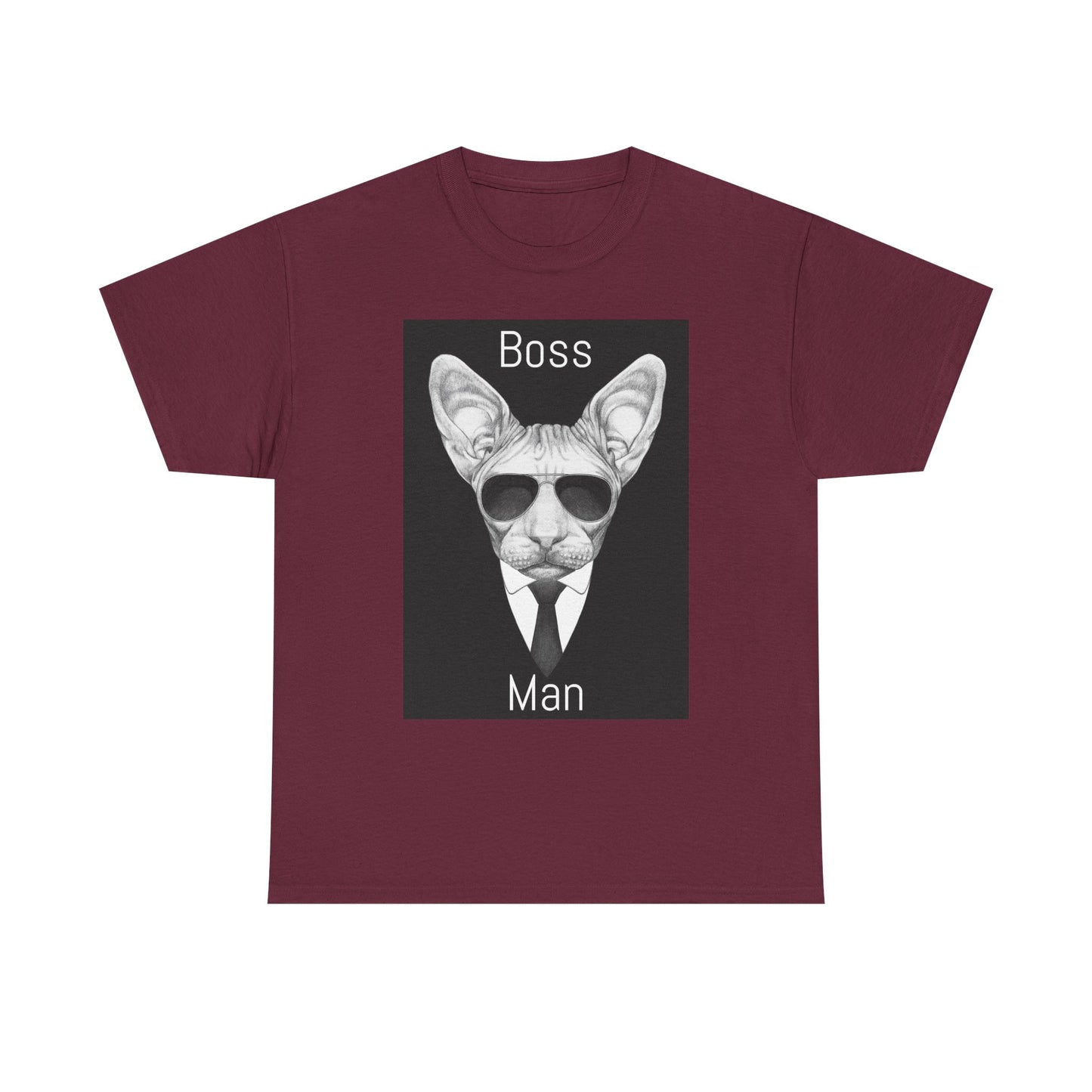 Cool Boss Man Cat Unisex Heavy Cotton Tee