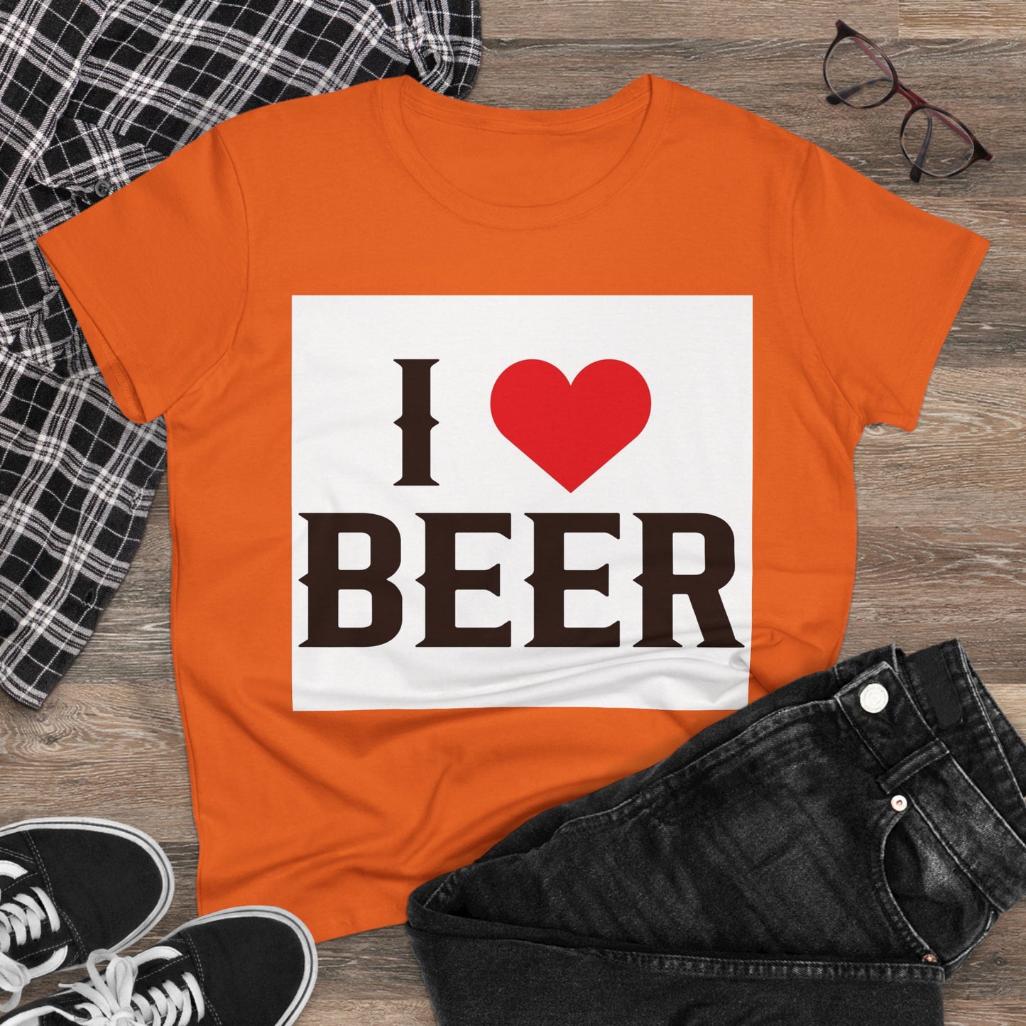 I Love Beer Women's Midweight Cotton Tee, Beer Lover Shirt, Gift for Beer Enthusiasts, Casual Everyday Wear, Fun Party Tee