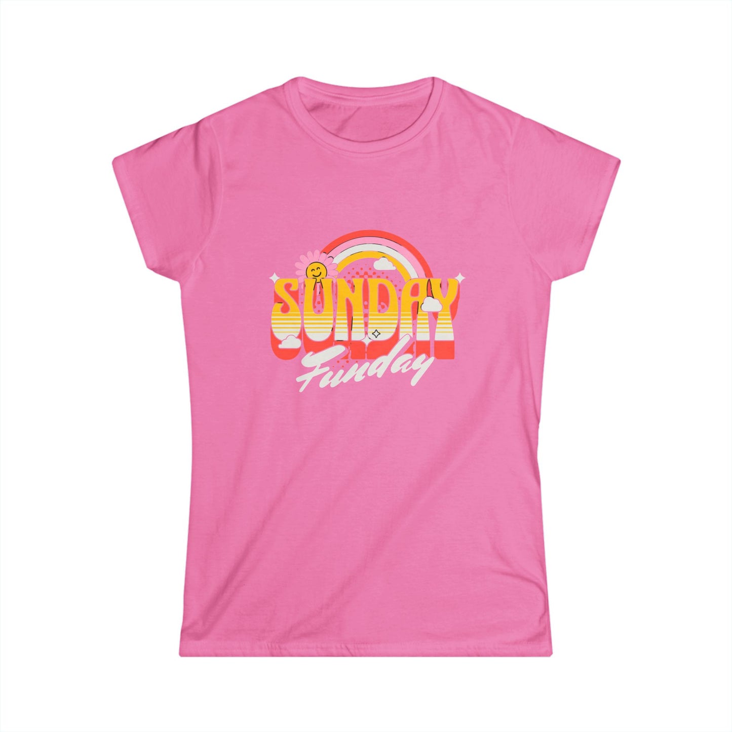 Sunday Funday Women's Softstyle Tee - Retro Rainbow Graphic T-Shirt