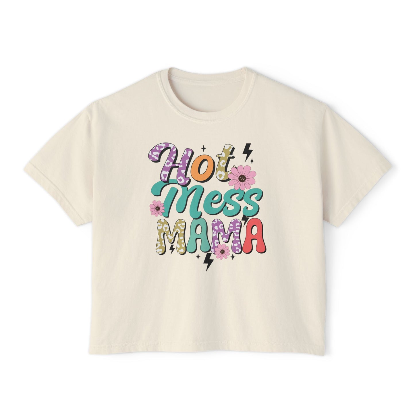 Hot Mess Mama Women's Boxy Tee, Casual Graphic Tee, Gift for Moms, Trendy Summer Top, Birthday Gift, Mother's Day T-Shirt