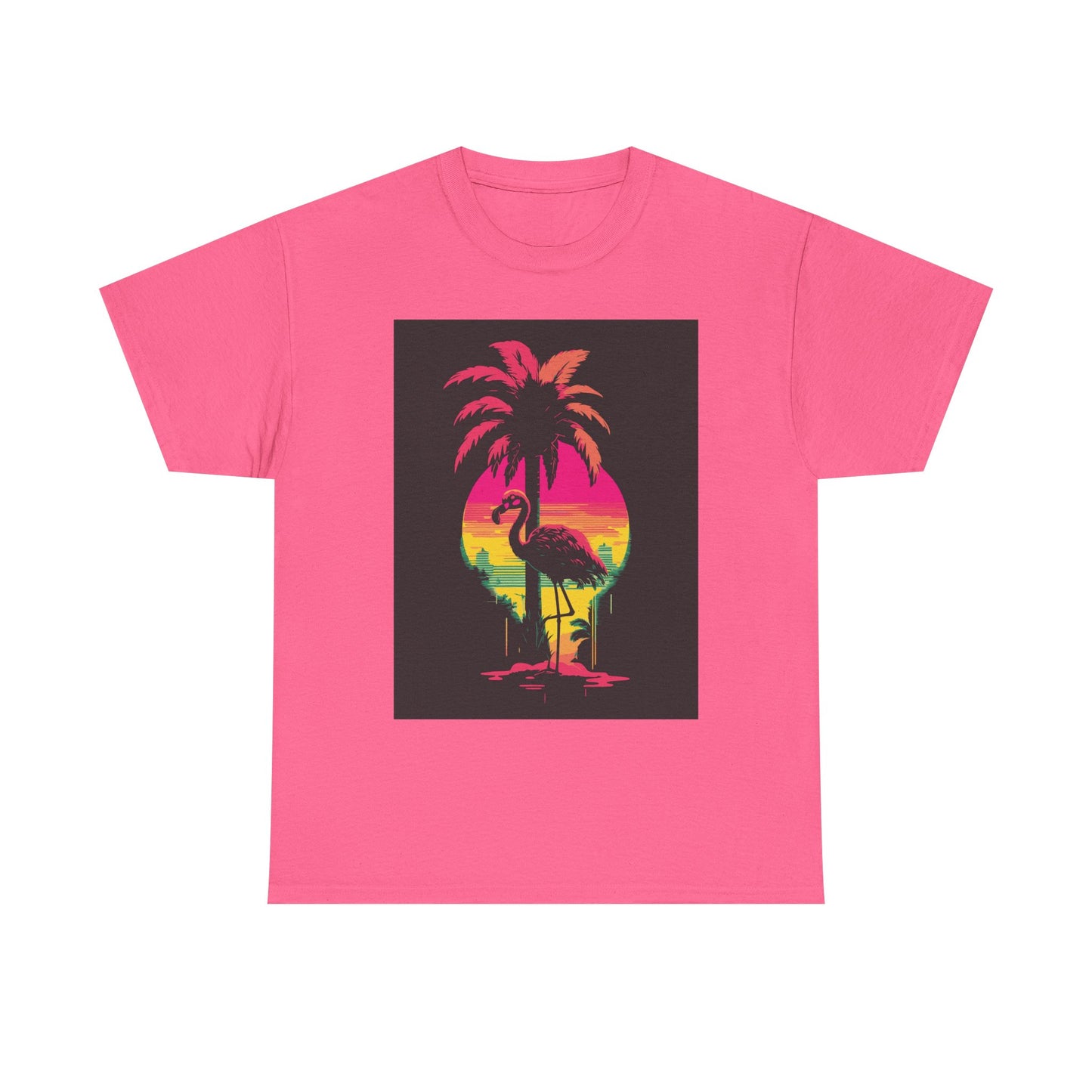 Retro Flamingo Sunset Unisex Heavy Cotton Tee