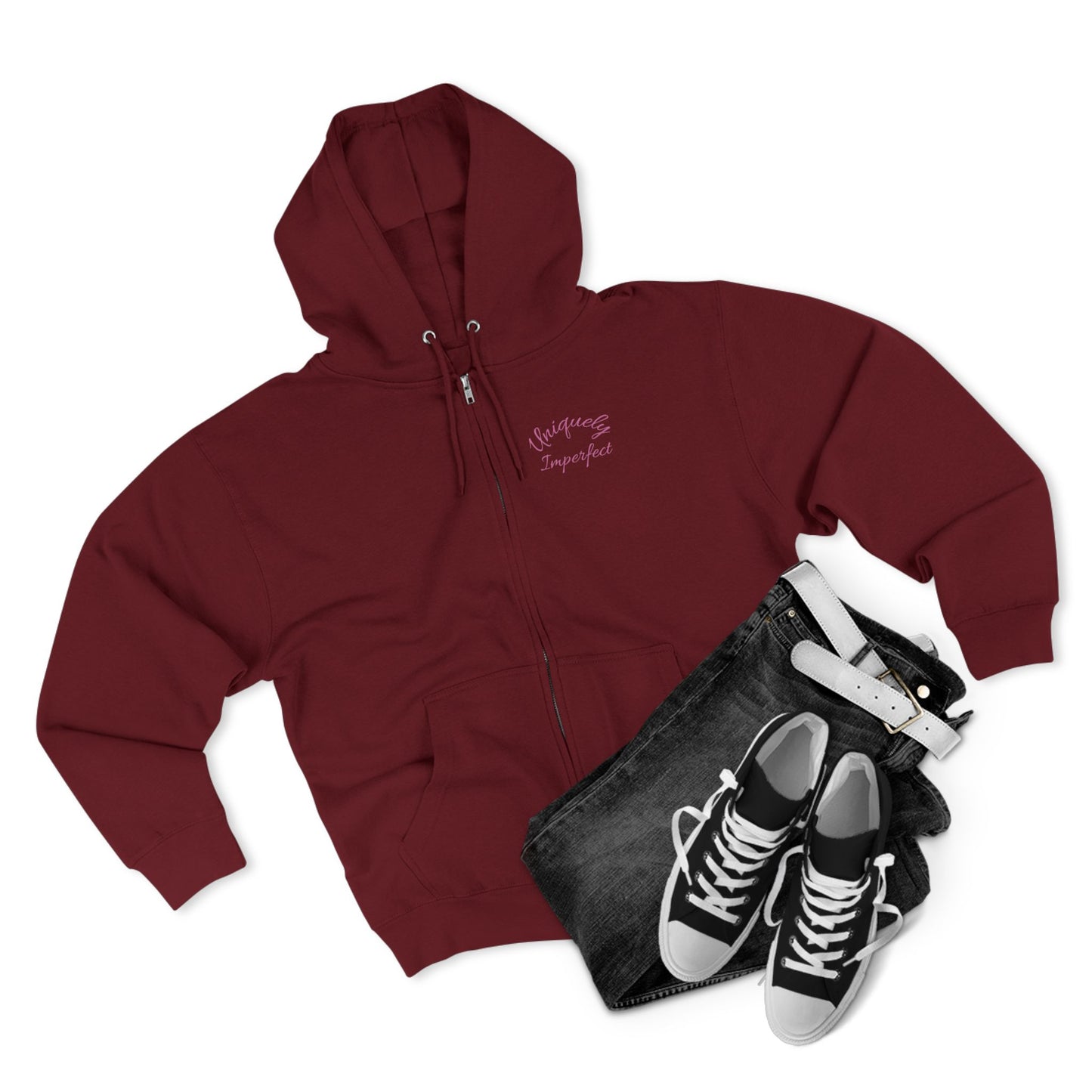 Unique & Imperfect Unisex Zip Hoodie - Edgy Skull Design