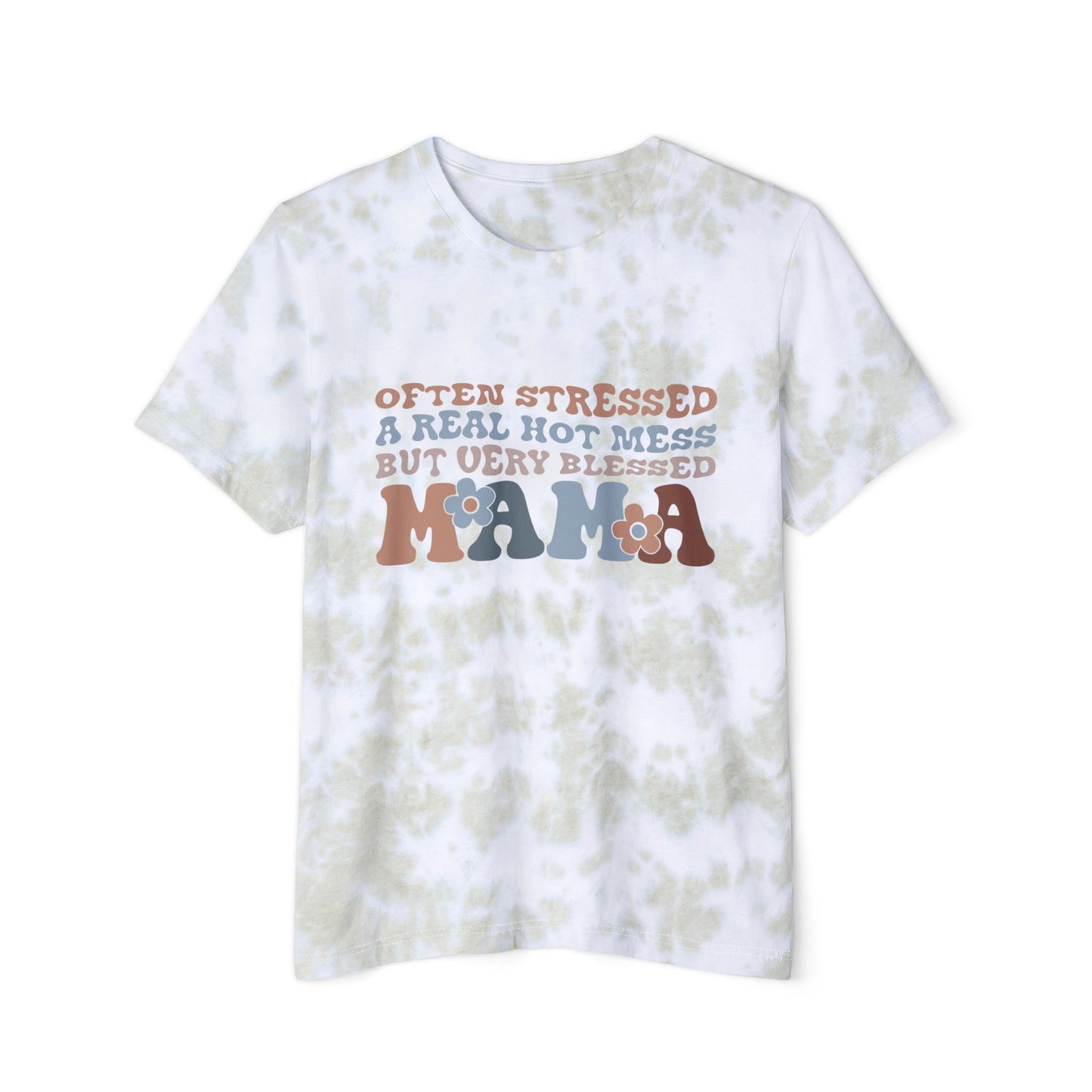 Often Stressed, Blessed Mama Tie-Dyed T-Shirt | Unisex Casual Tee for Moms