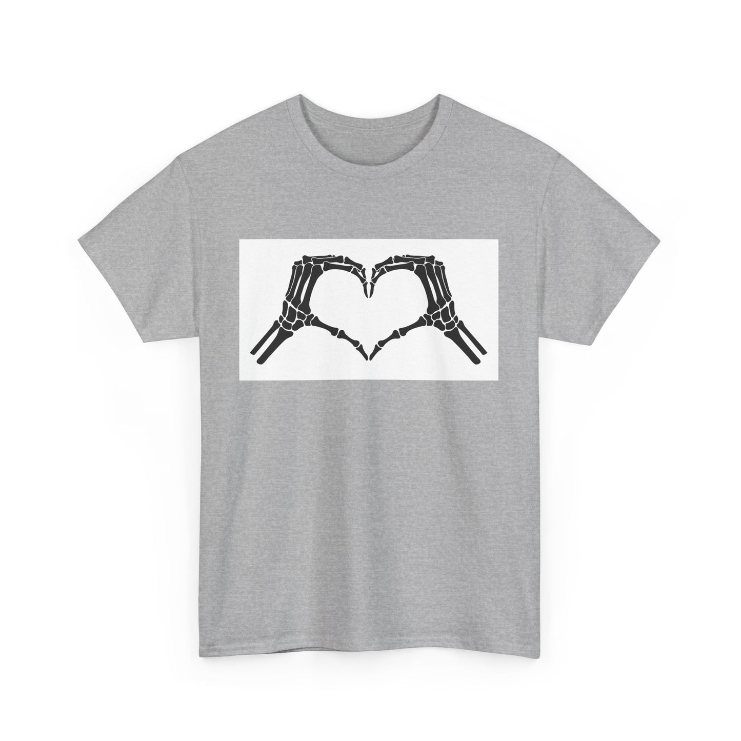 Skeleton Hands Heart Unisex Heavy Cotton Tee - Unique Graphic T-Shirt for Halloween and Everyday Wear