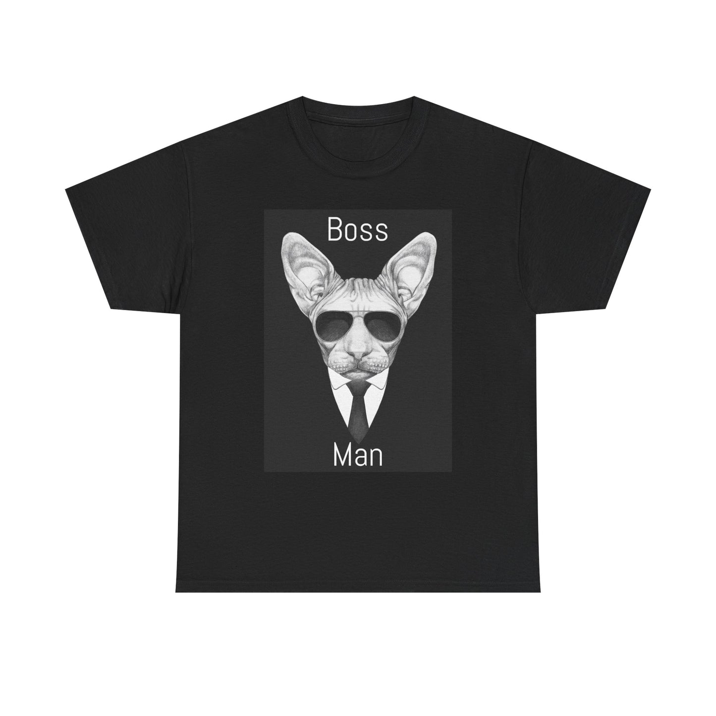 Cool Boss Man Cat Unisex Heavy Cotton Tee