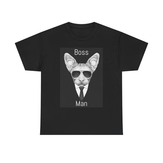 Cool Boss Man Cat Unisex Heavy Cotton Tee