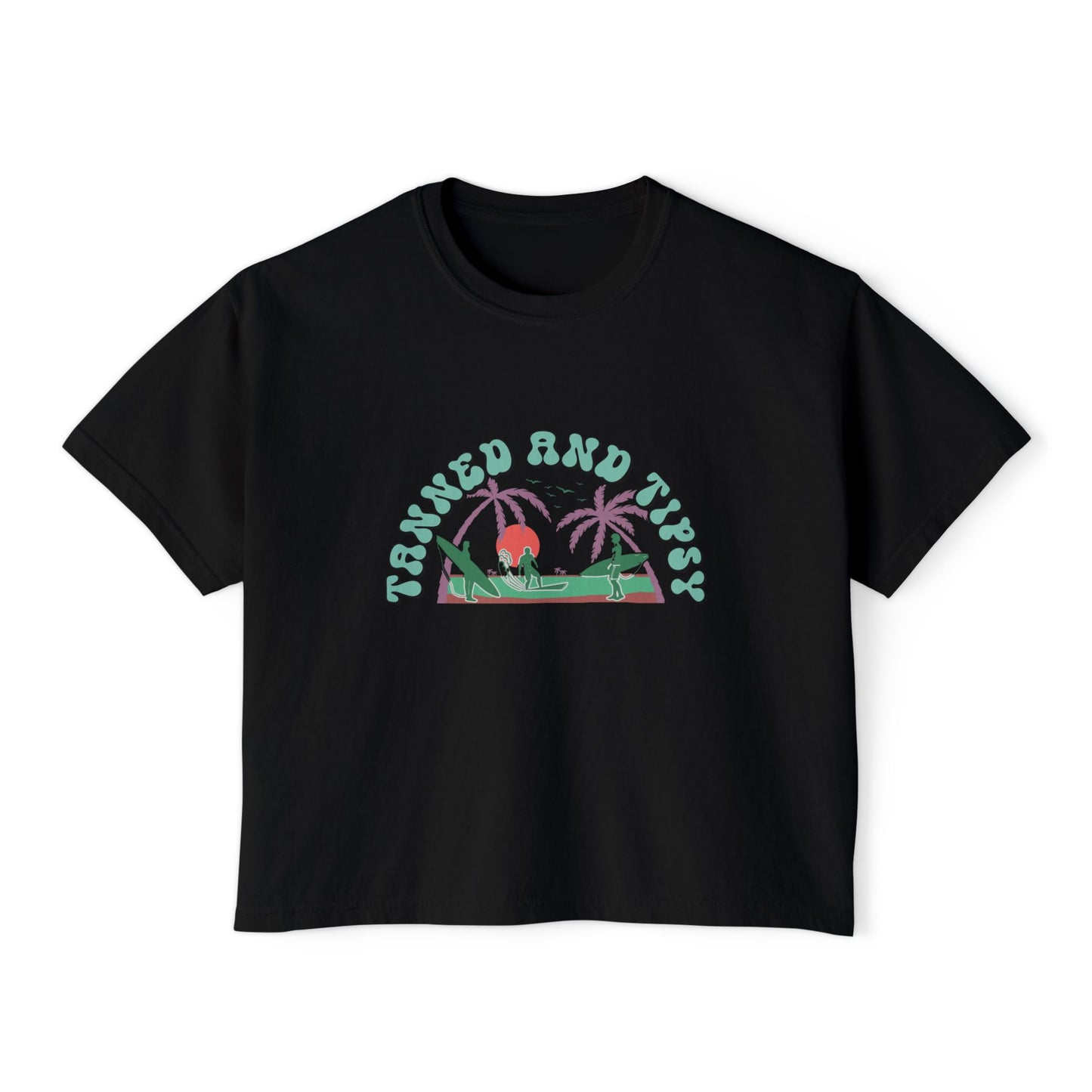 Tropical Vibes Women's Boxy Tee, Relaxed Summer Apparel, Beach Day T-Shirt, Casual Summer Style, Gift for Vacation Lovers