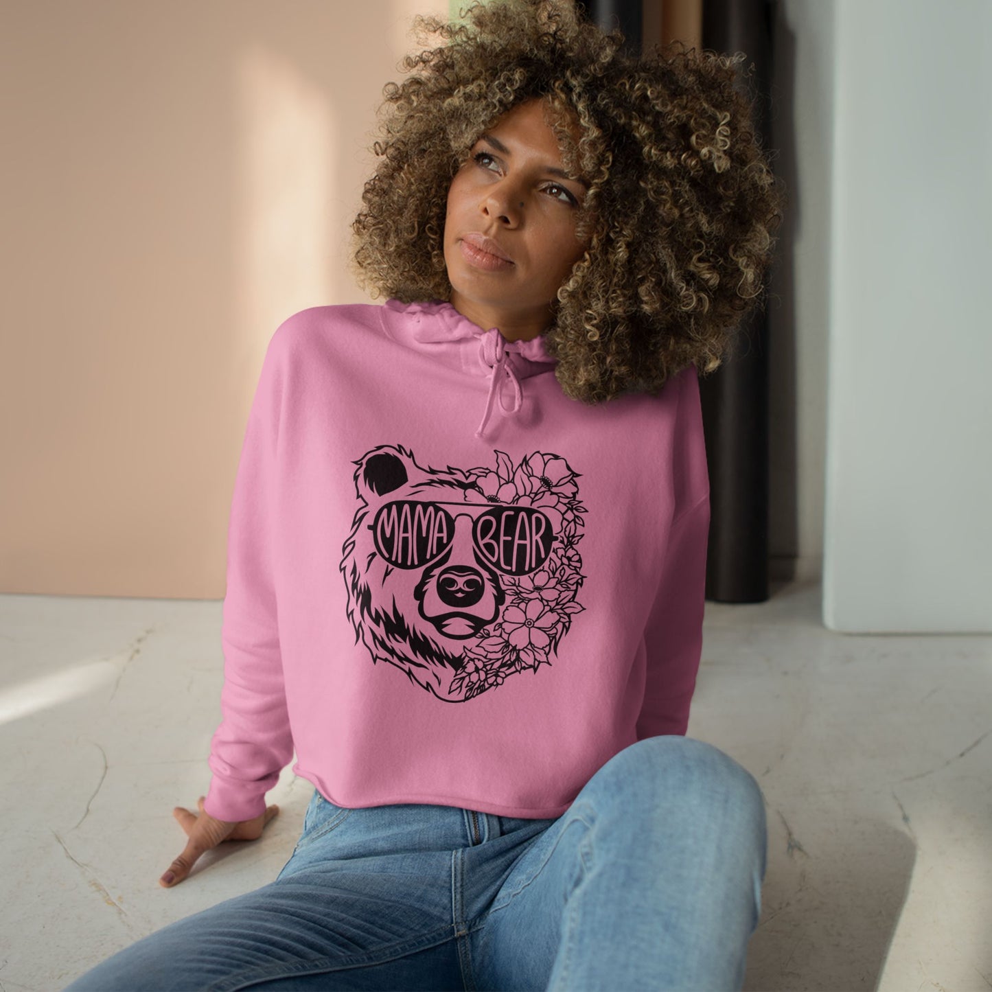 Mama Bear Floral Crop Hoodie - Perfect Gift for Moms