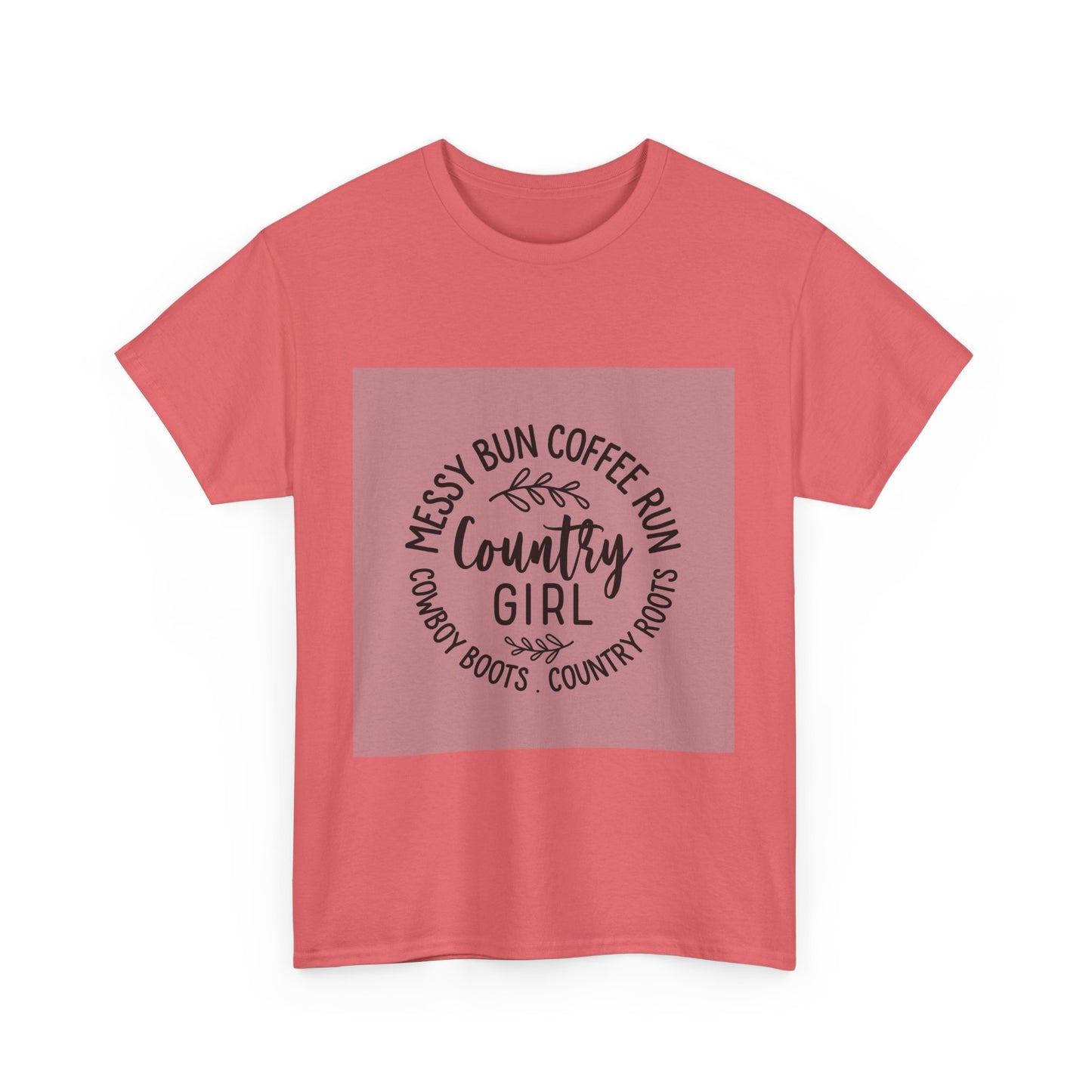 Country Girl Unisex Heavy Cotton Tee - Messy Bun Coffee Run Design