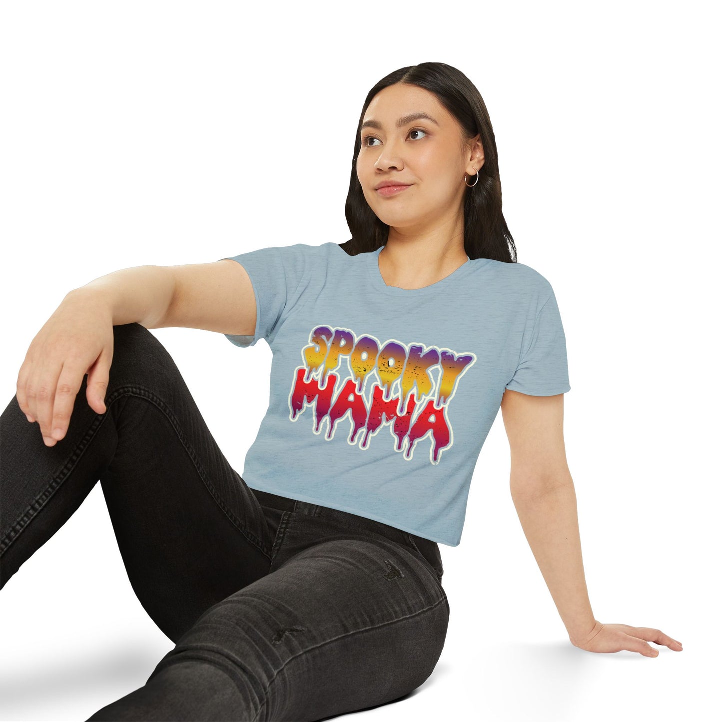 Spooky Mama Women's Festival Crop Top, Halloween Shirt, Boho Crop Tee, Festival Wear, Party Top, Casual Stylish Crop