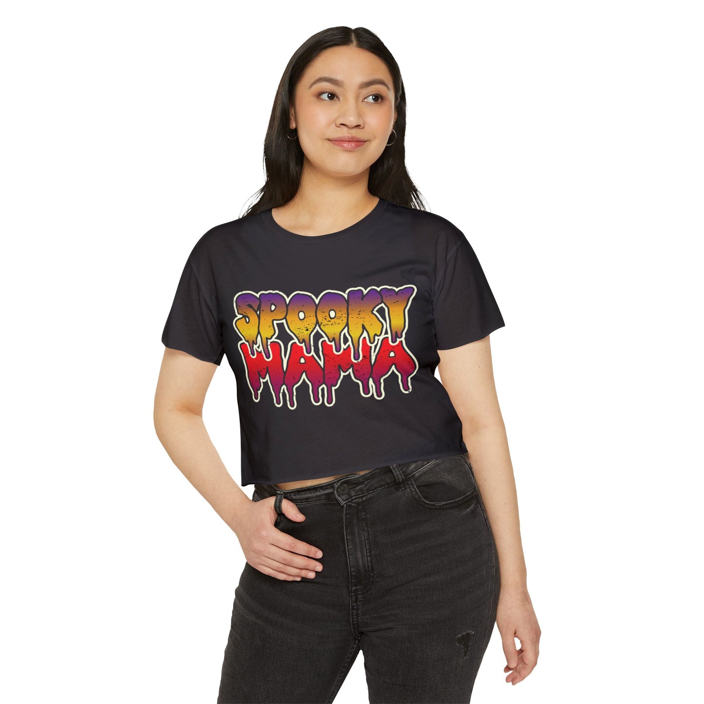 Spooky Mama Women's Festival Crop Top, Halloween Shirt, Boho Crop Tee, Festival Wear, Party Top, Casual Stylish Crop