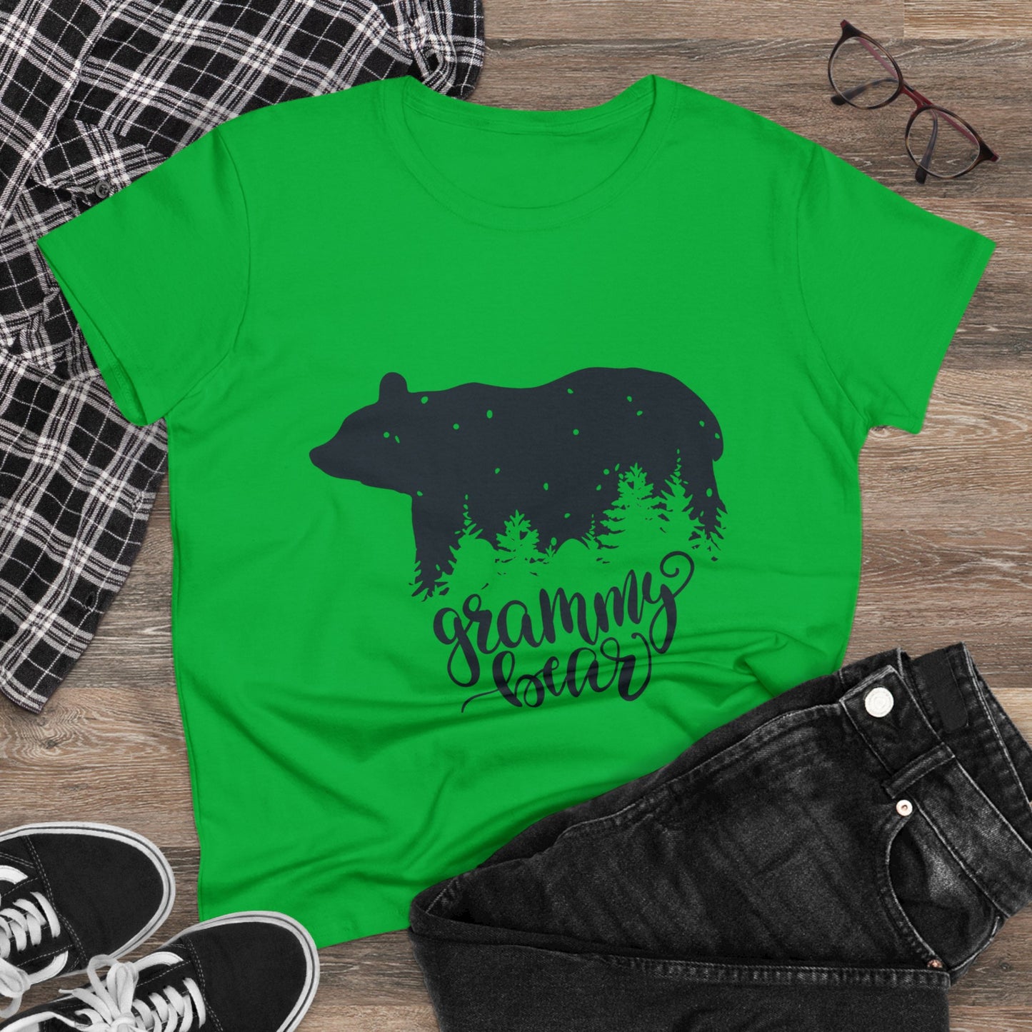 Grammy Bear Women's Midweight Cotton Tee - Cozy Nature Graphic Tee