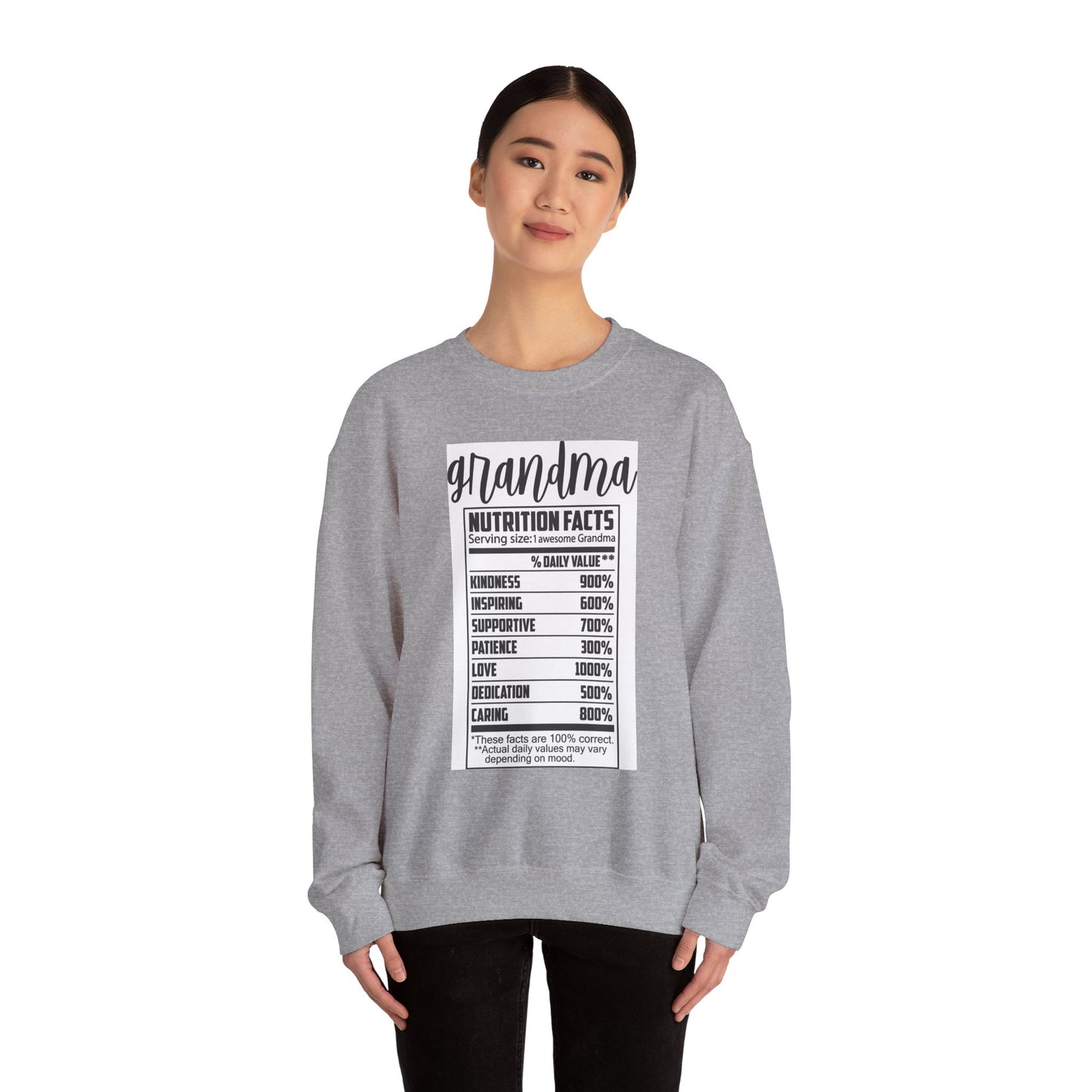 Grandma Nutrition Facts Sweatshirt - Cozy Unisex Crewneck for Family Celebrations