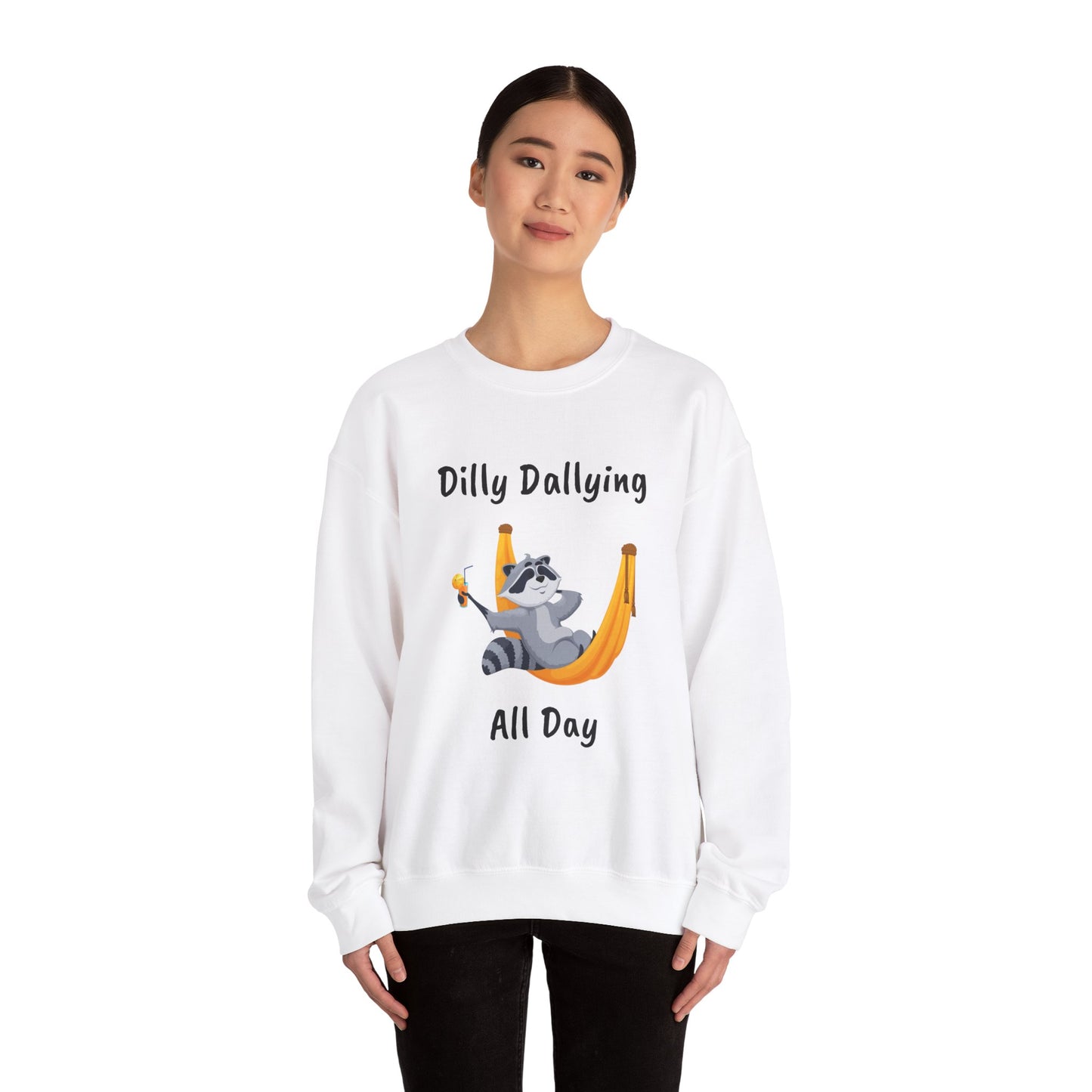 Dilly Dallying Raccoon Sweatshirt - Cozy Unisex Crewneck for Relaxation and Fun