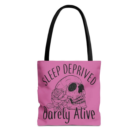 Sleep Deprived Tote Bag - Barely Alive Skull Design for Night Owls and Students