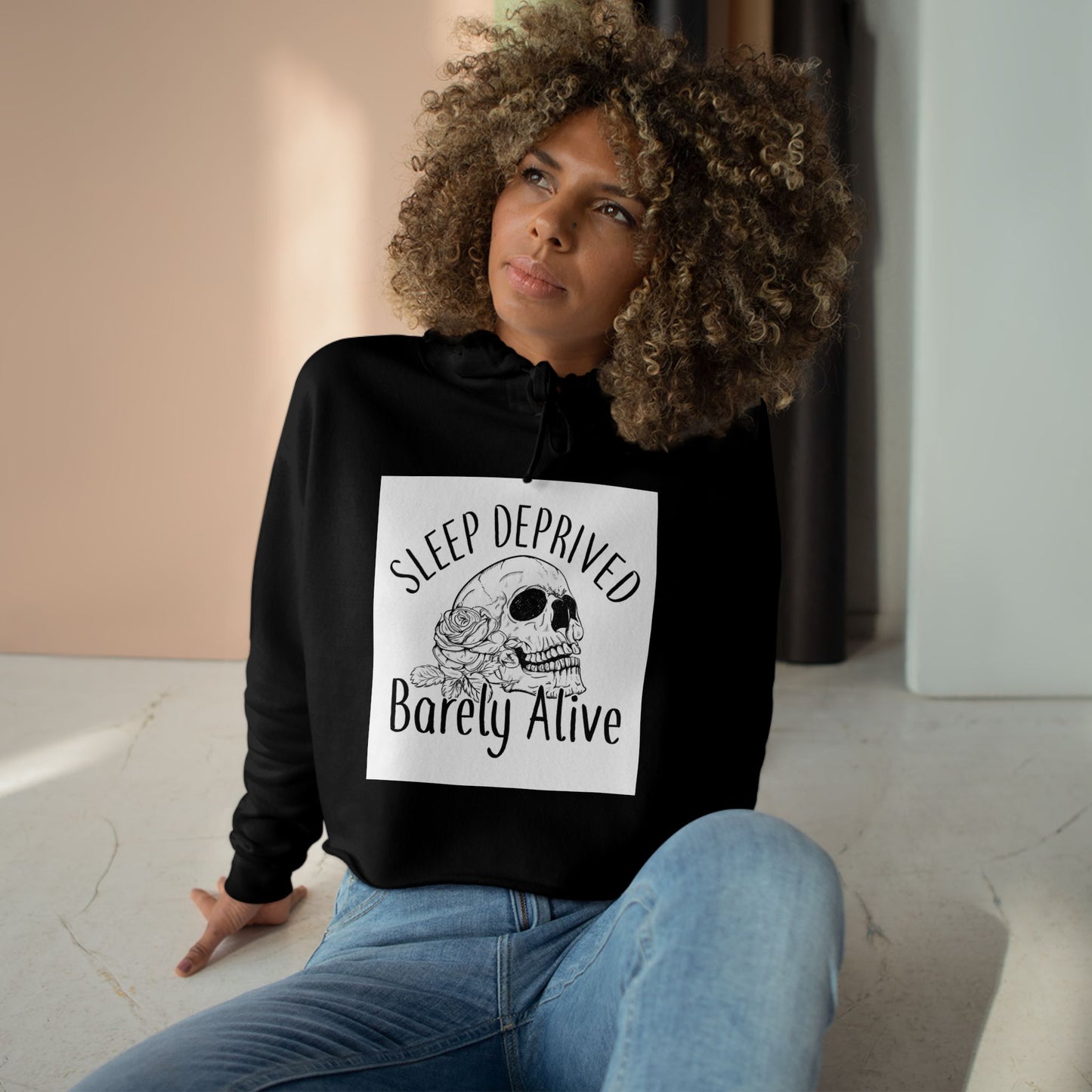 Sleep Deprived Barely Alive Crop Hoodie - Trendy Pullover for Night Owls