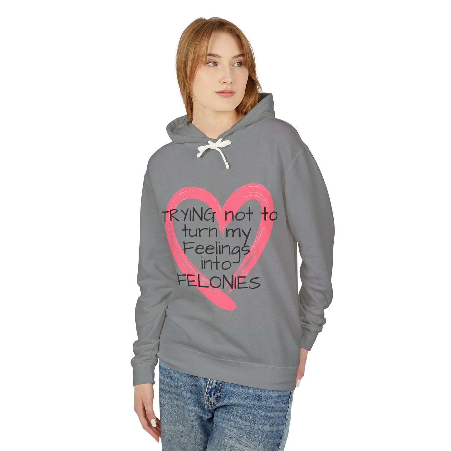 Heartfelt Humor Hoodie - "Trying Not to Turn My Feelings into Felonies" - Perfect for Gifts, Casual Wear, Funny Apparel, Unique [...]