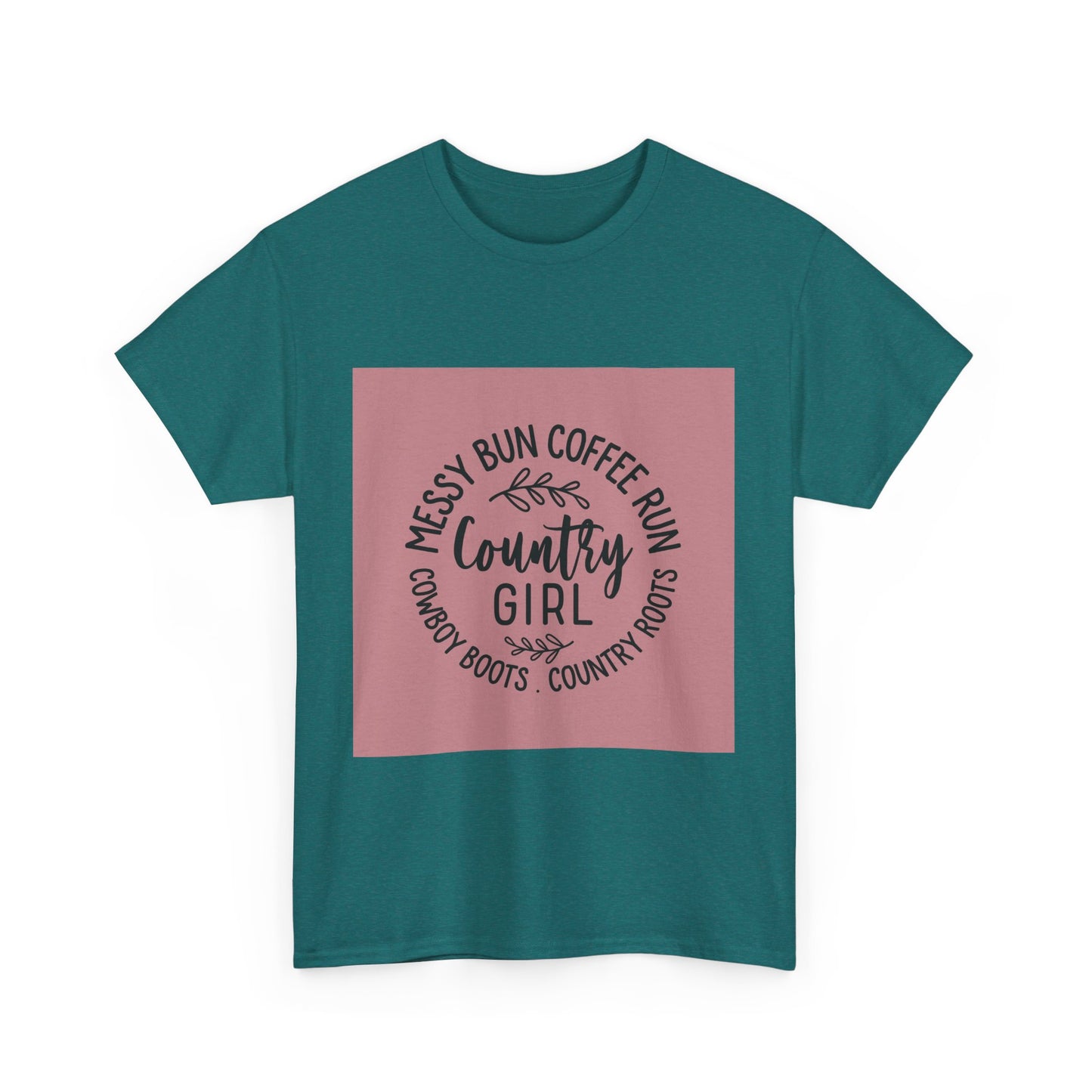 Country Girl Unisex Heavy Cotton Tee - Messy Bun Coffee Run Design