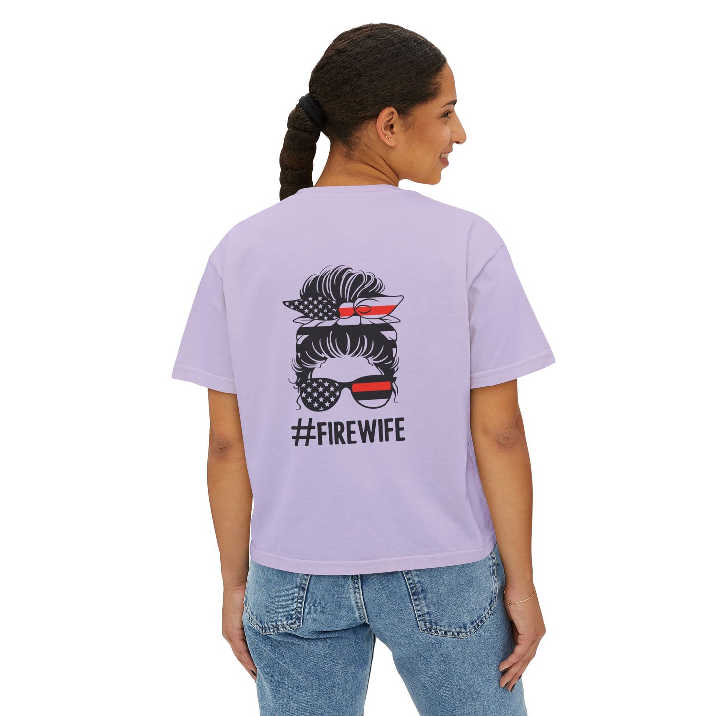 Women&#039;s Boxy Tee - #FireWife Graphic Shirt for Firefighter Wives