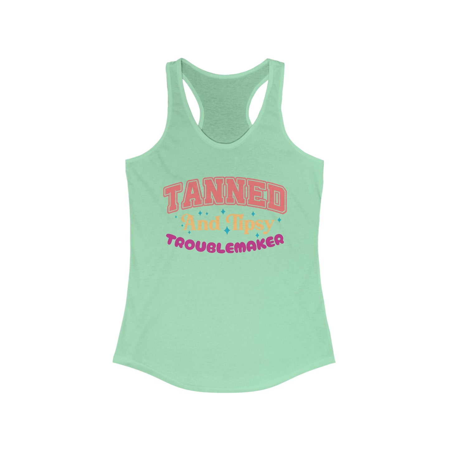 Party-Ready Women's Tank Top: 'Tanned and Tipsy Troublemaker', Summer Vibe, Vacation Tee, Pool Party Apparel, Fun Gifts