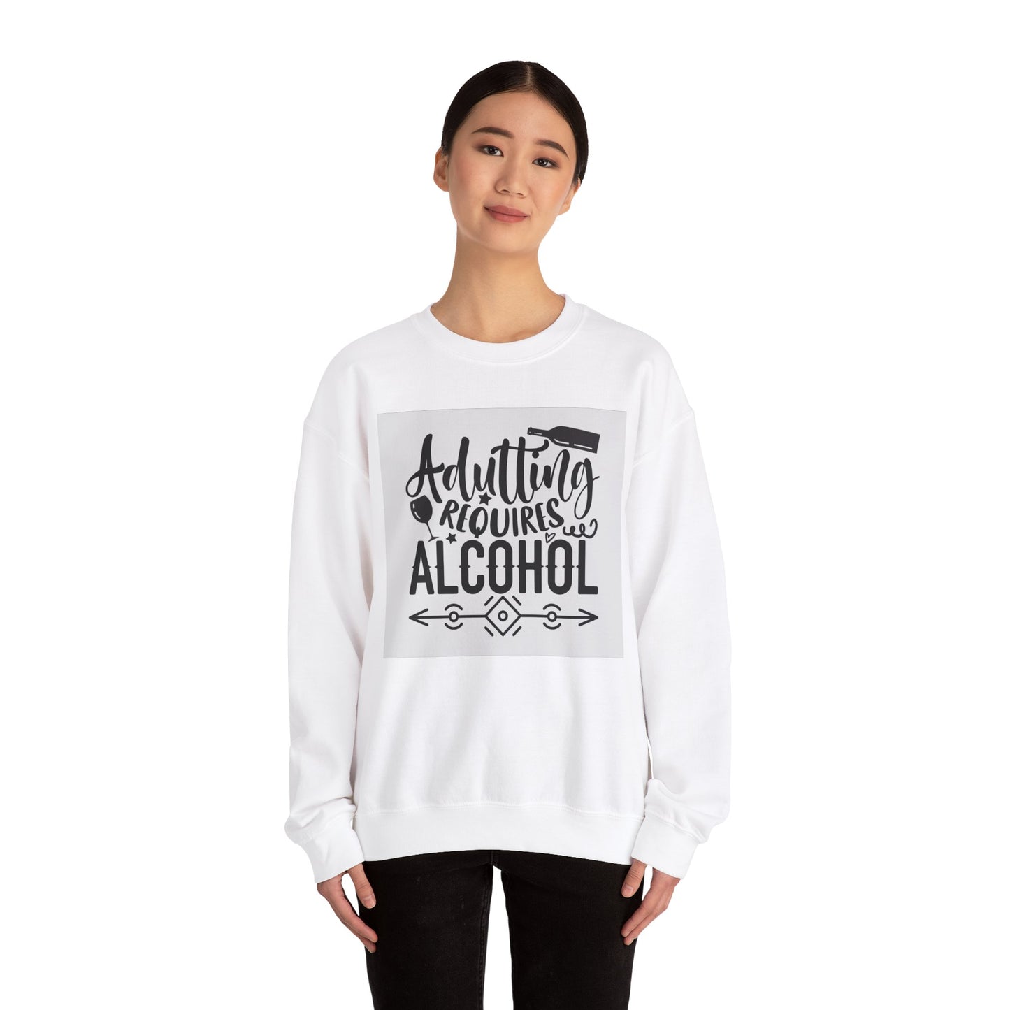 Funny Adulting Requires Alcohol Sweatshirt | Unisex Heavy Blend™ Crewneck for Parties & Casual Wear