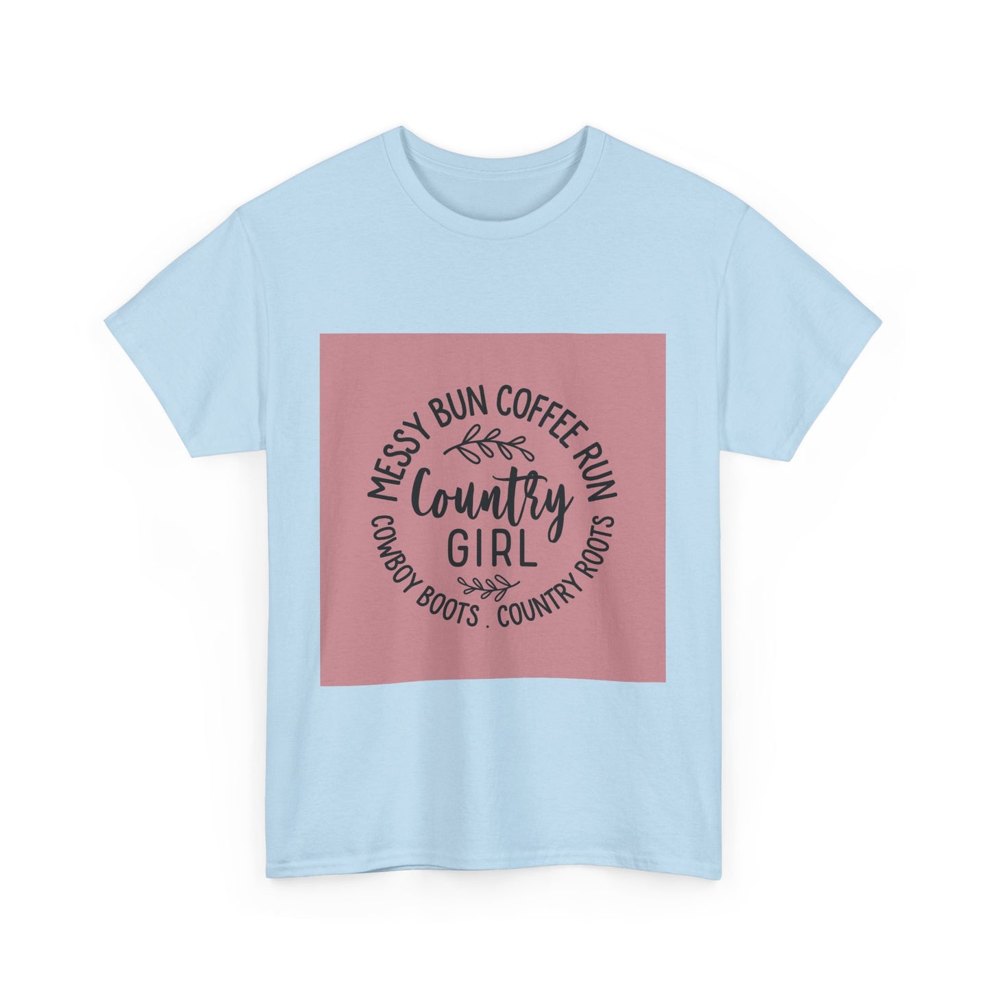 Country Girl Unisex Heavy Cotton Tee - Messy Bun Coffee Run Design