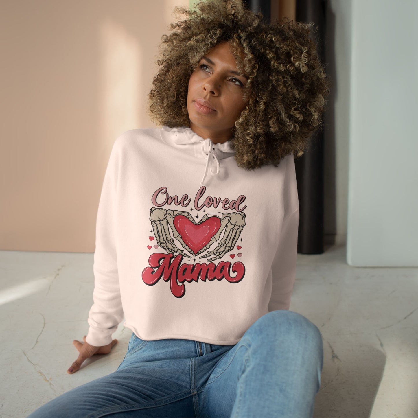 One Loved Mama Crop Hoodie - Cozy Gift for Moms | Heart Design for Mother's Day & More