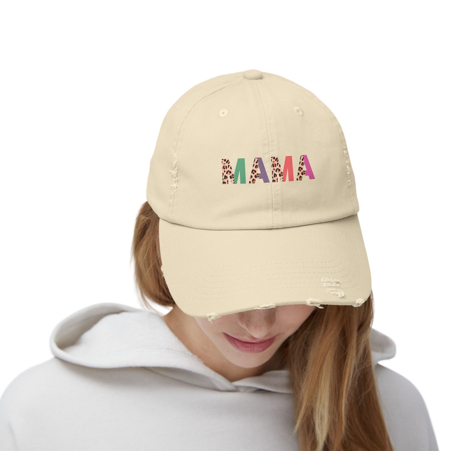 Trendy Unisex Distressed Cap - 'MAMA' Graphic Hat for Stylish Moms