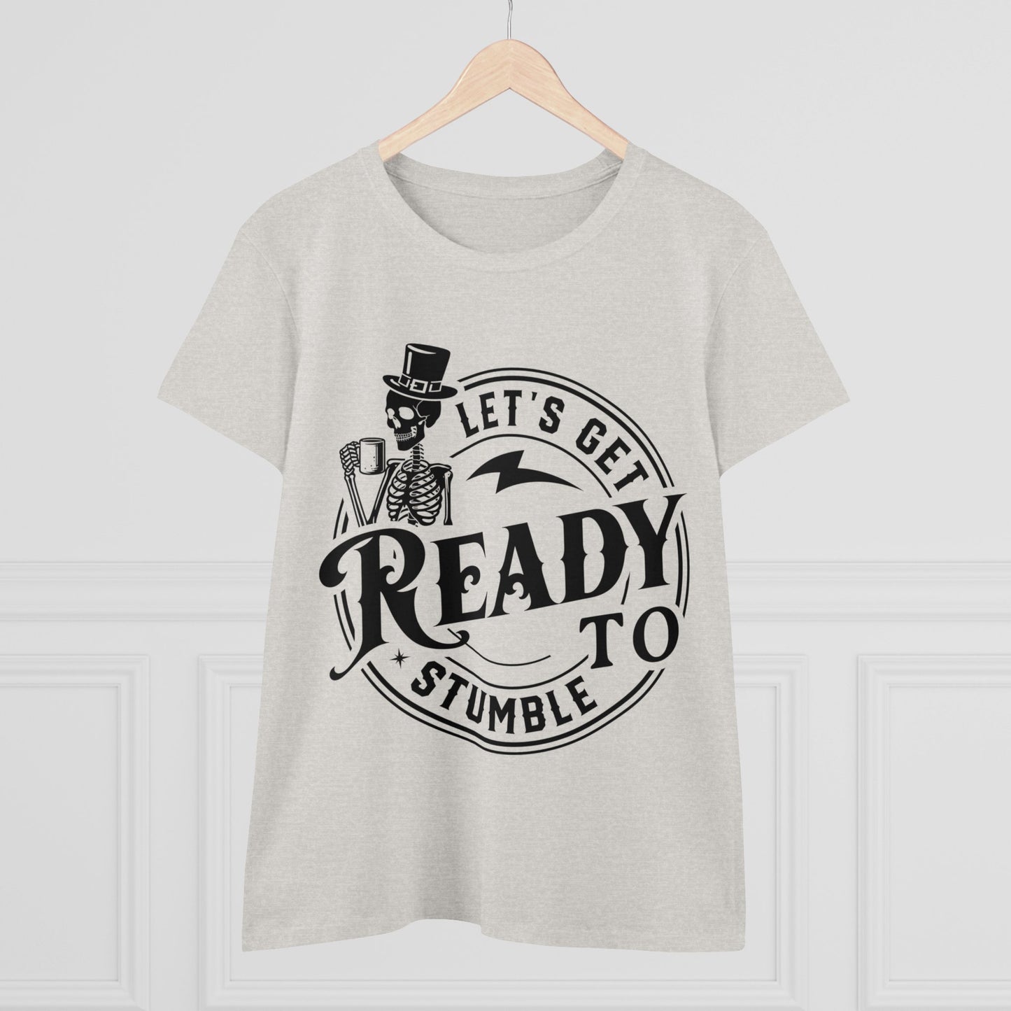 Ready to Stumble Skeleton Graphic Tee for Women - Fun Halloween Shirt