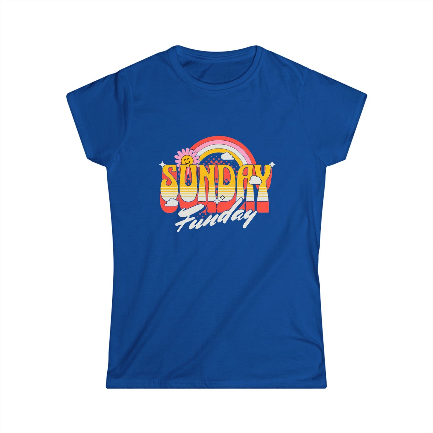 Sunday Funday Women's Softstyle Tee - Retro Rainbow Graphic T-Shirt