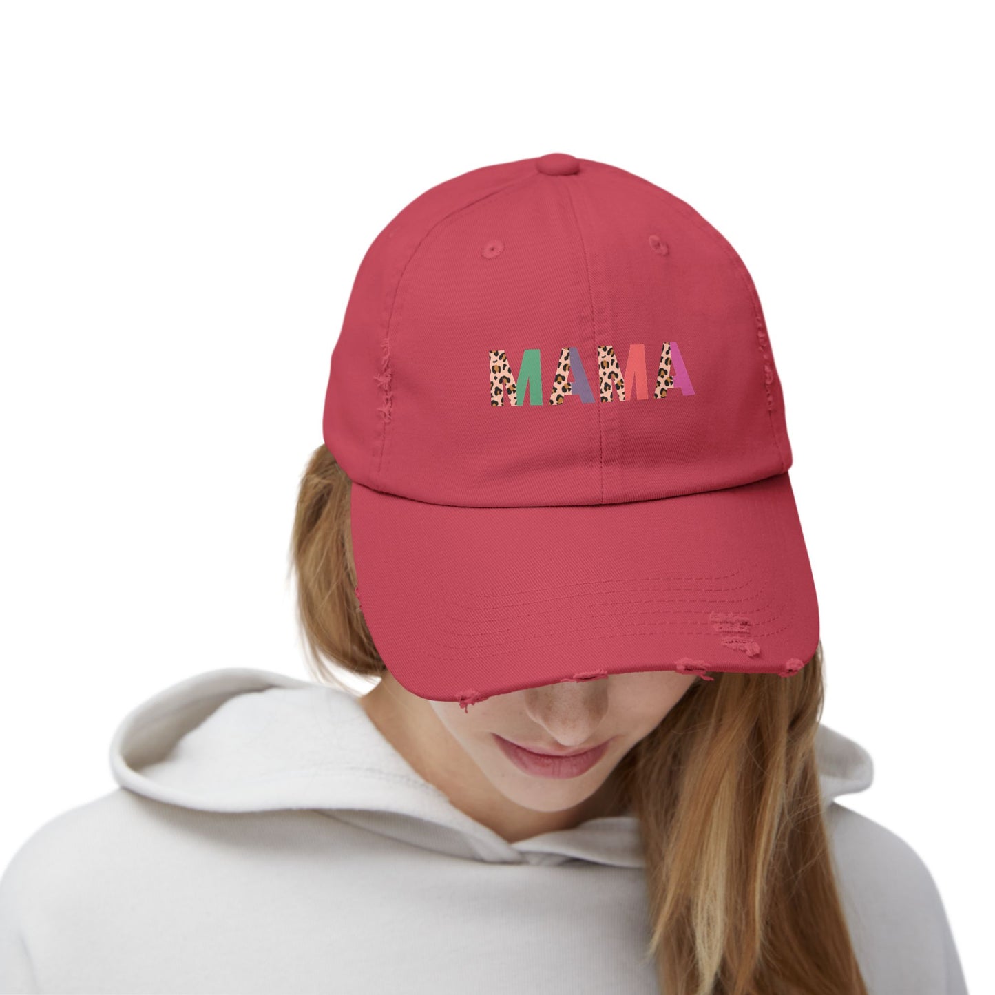 Trendy Unisex Distressed Cap - 'MAMA' Graphic Hat for Stylish Moms