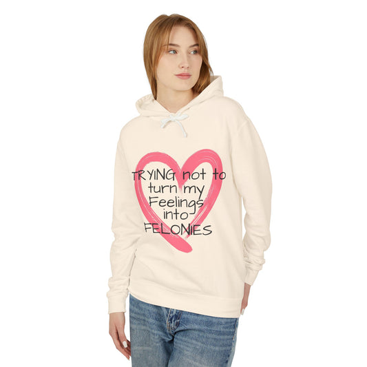 Heartfelt Humor Hoodie - "Trying Not to Turn My Feelings into Felonies" - Perfect for Gifts, Casual Wear, Funny Apparel, Unique [...]
