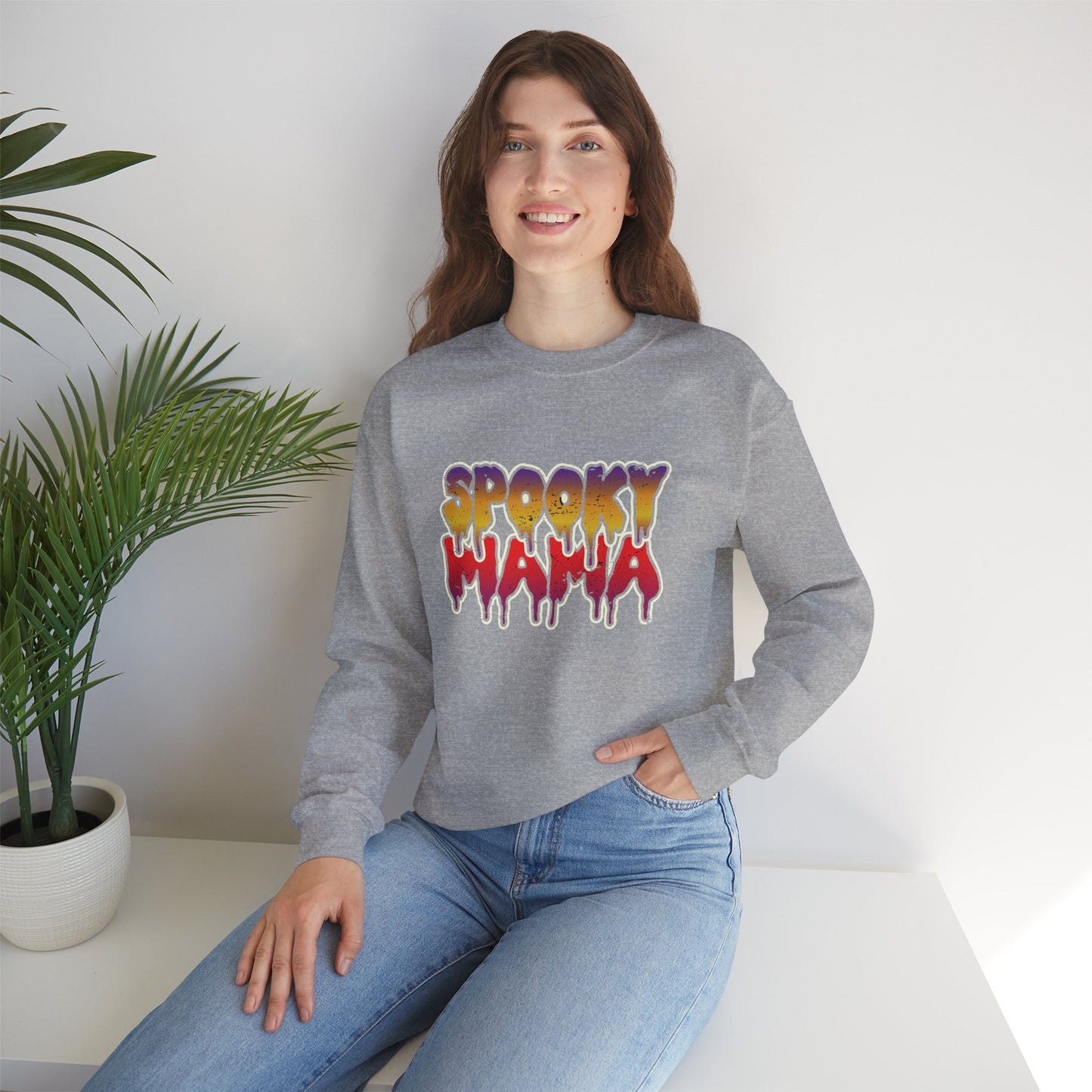 Spooky Mama Crewneck Sweatshirt, Halloween Sweatshirt, Gift for Moms, Cozy Fall Apparel, Unisex Holiday Clothing