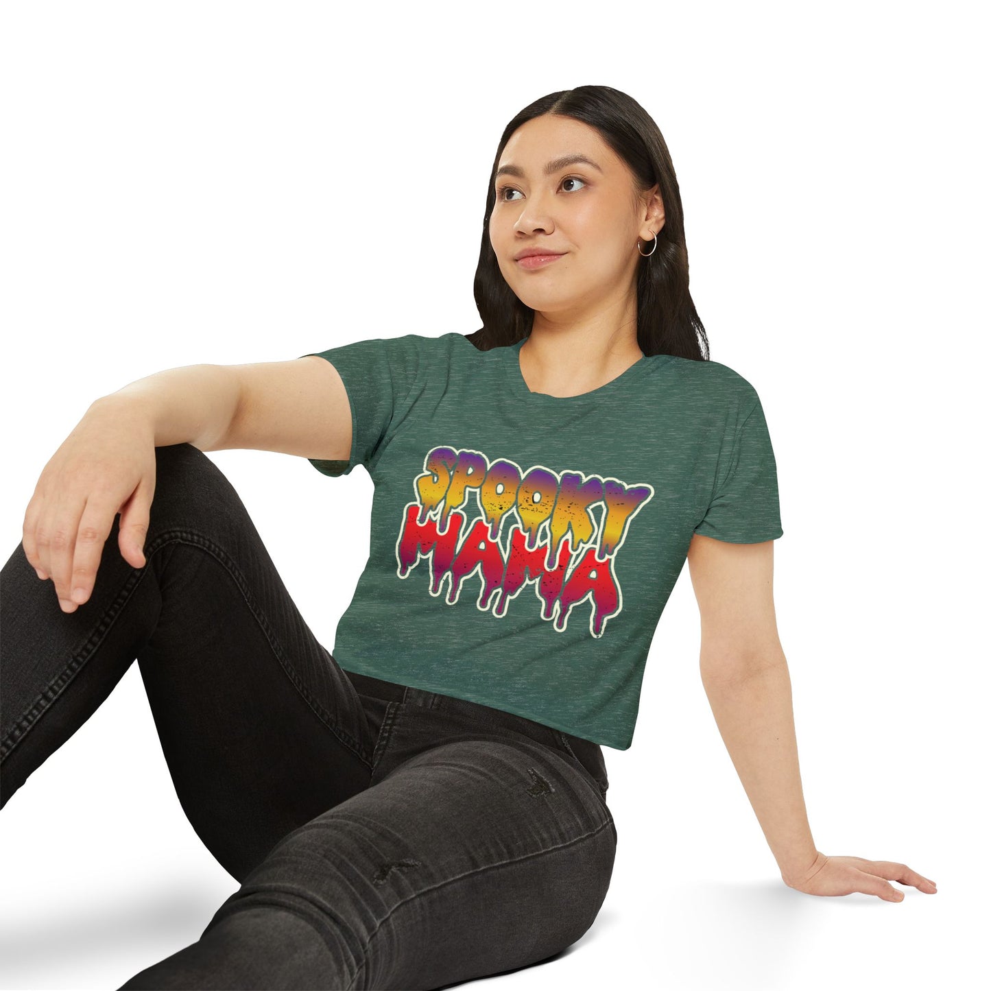 Spooky Mama Women's Festival Crop Top, Halloween Shirt, Boho Crop Tee, Festival Wear, Party Top, Casual Stylish Crop