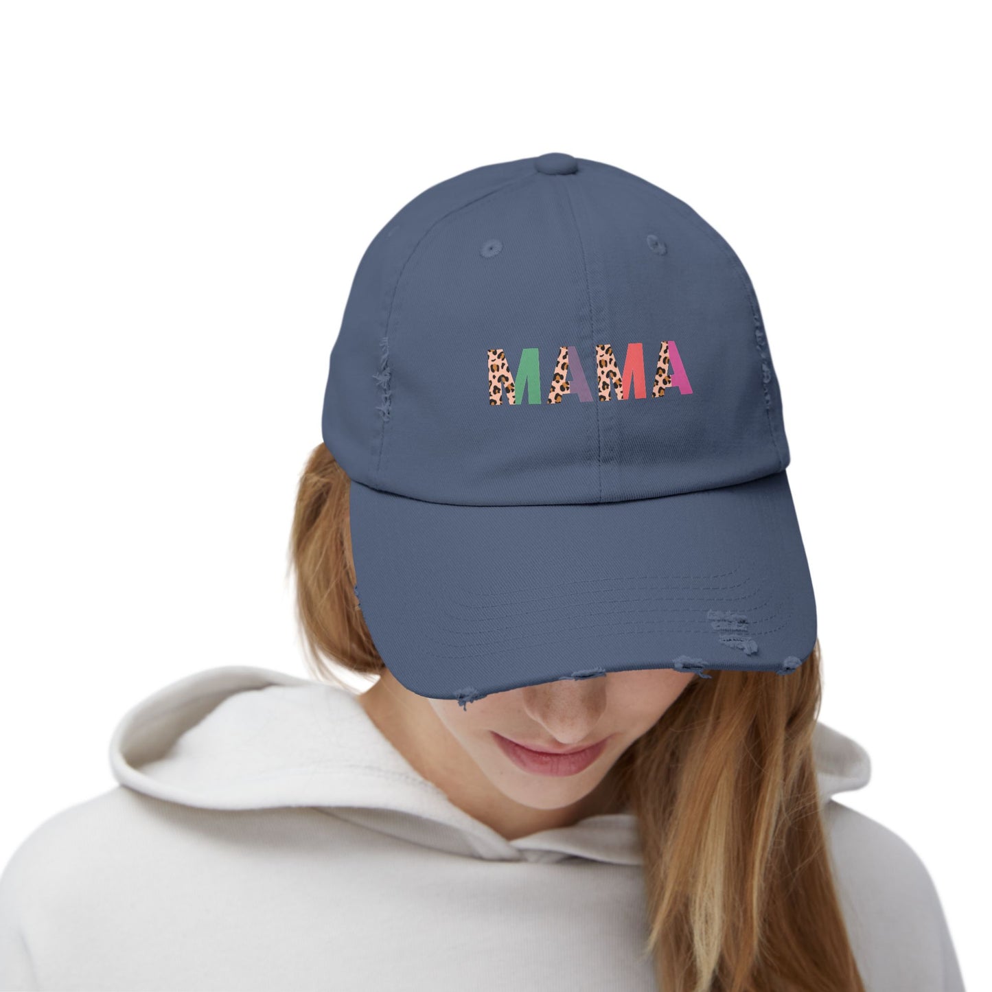 Trendy Unisex Distressed Cap - 'MAMA' Graphic Hat for Stylish Moms