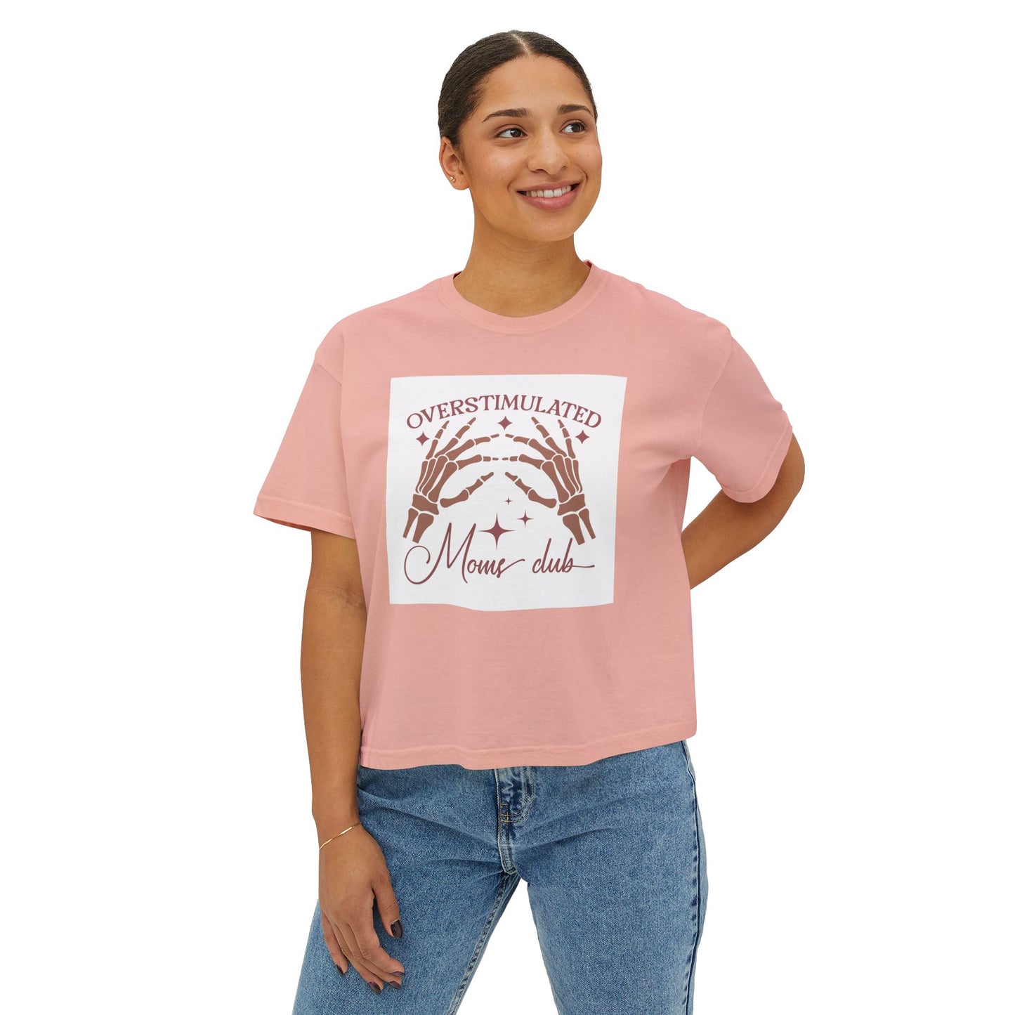 Overstimulated Mom Club Boxy Tee - Relaxed Fit Cotton Top for Moms