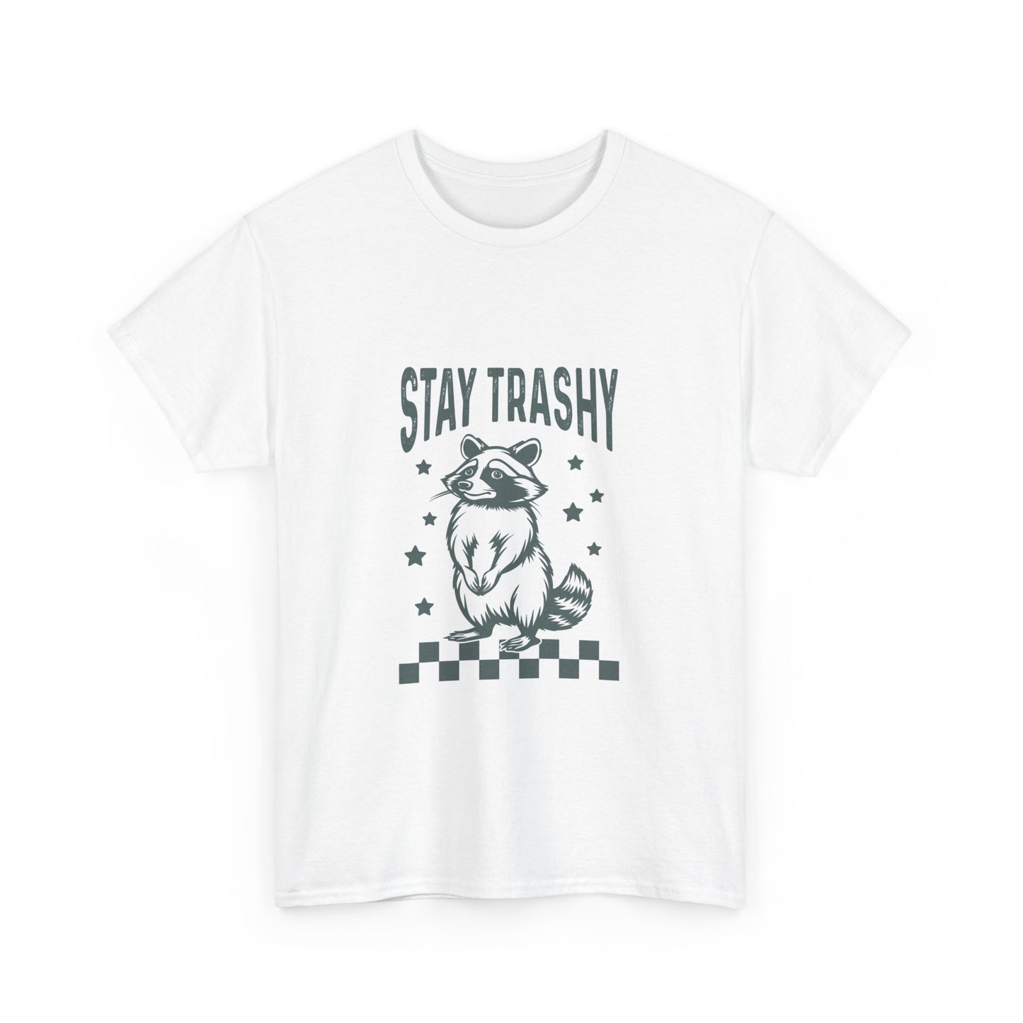 Stay Trashy Unisex Heavy Cotton Tee - Fun Raccoon Graphic Shirt