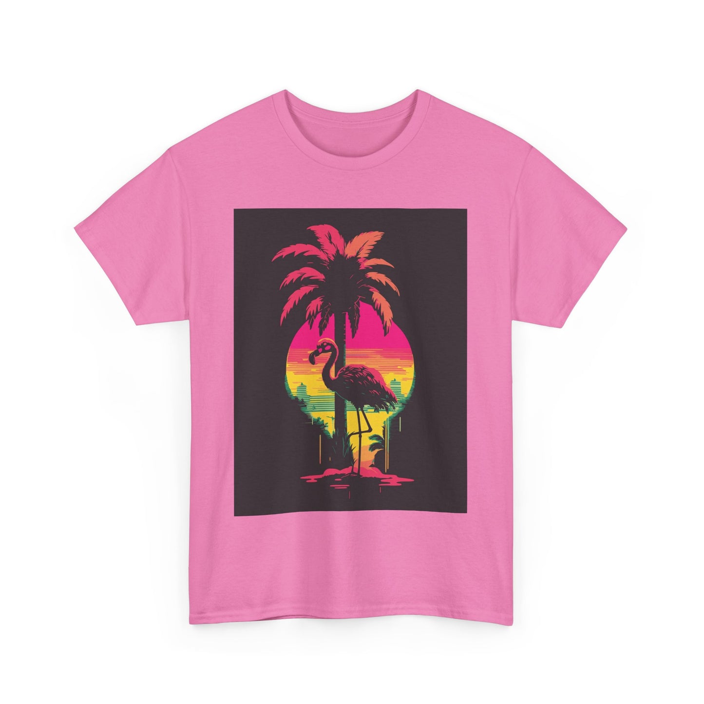 Retro Flamingo Sunset Unisex Heavy Cotton Tee