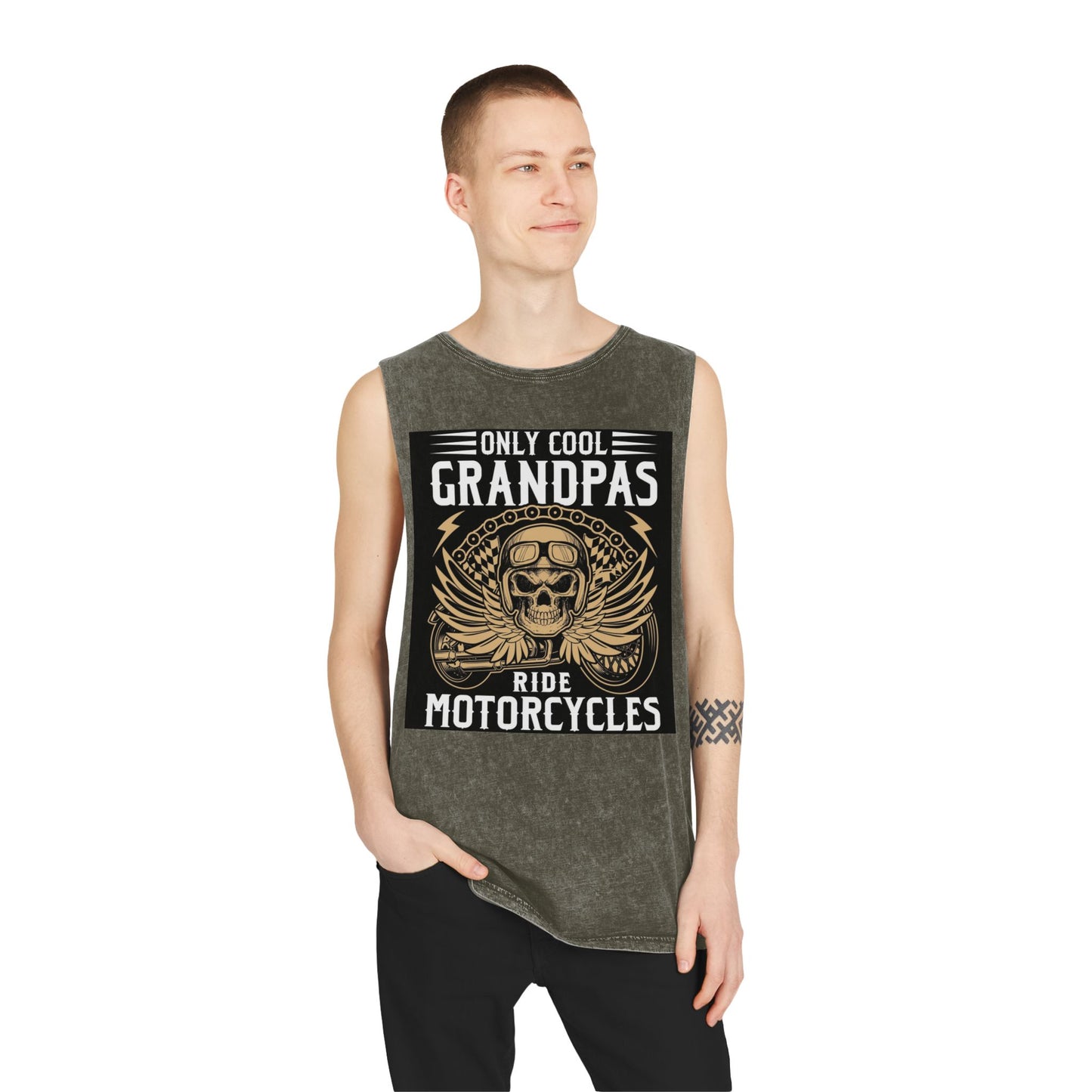 Only Cool Grandpas Ride Motorcycles Stonewash Tank Top