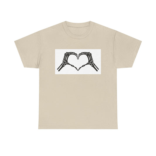 Skeleton Hands Heart Unisex Heavy Cotton Tee - Unique Graphic T-Shirt for Halloween and Everyday Wear