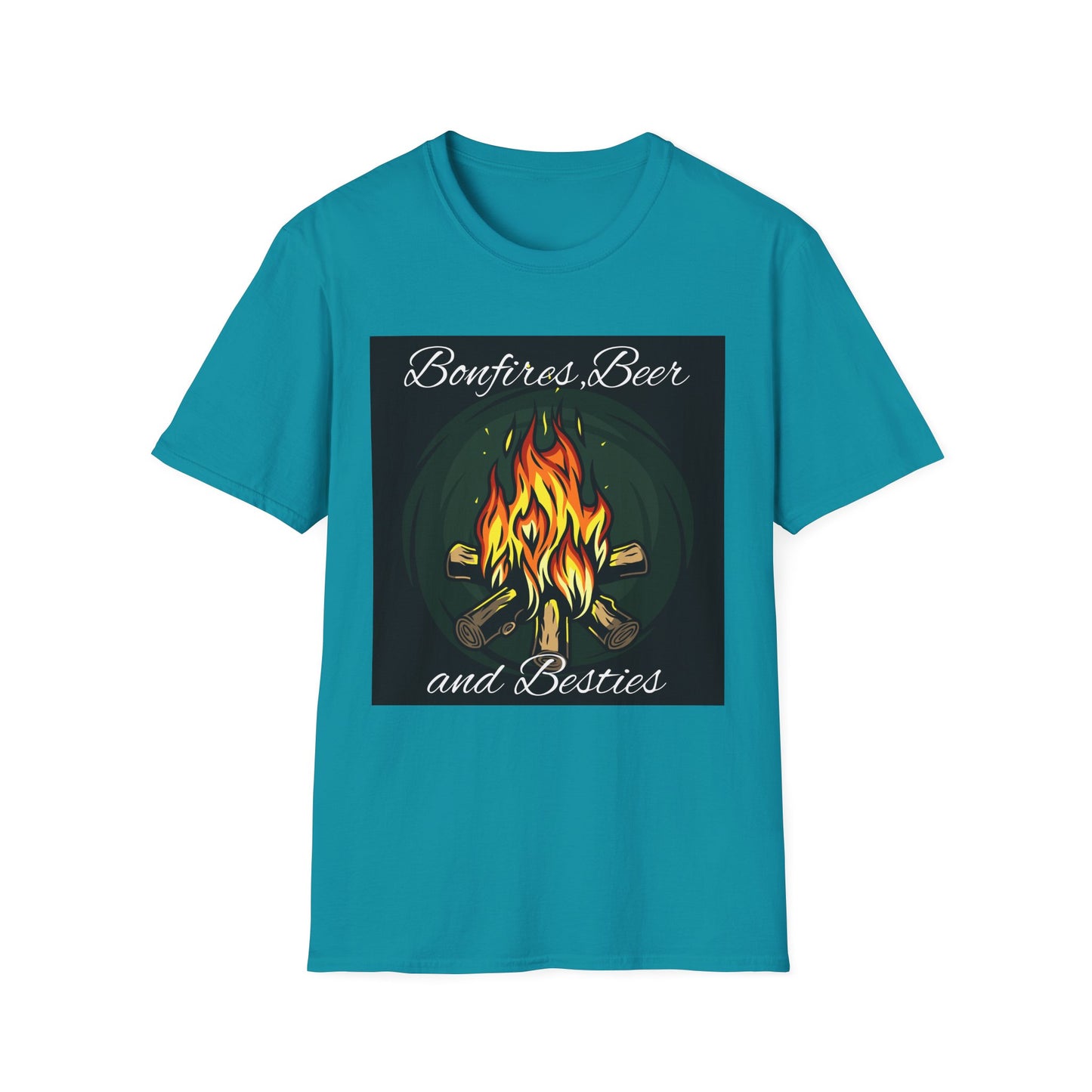 Bowfires, Beer, and Besties Unisex Softstyle T-Shirt - Perfect for Camping and Outdoor Gatherings