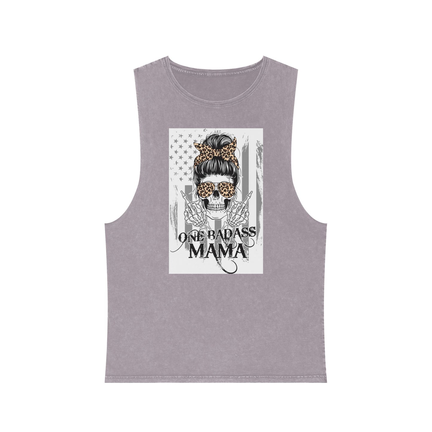 One Badass Mama Stonewash Tank Top | Unisex Graphic Tee for Strong Moms