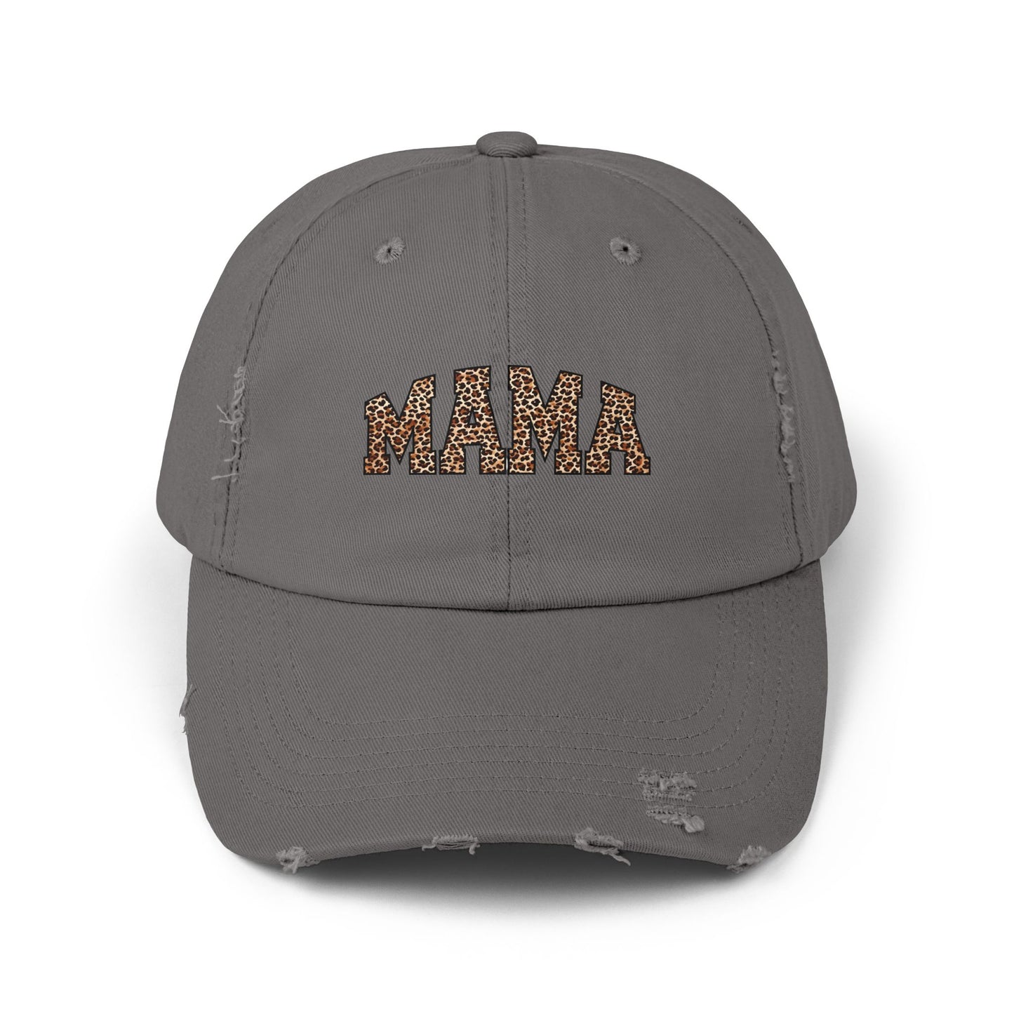 Distressed Mama Cap - Unisex Black Hat with Trendy Leopard Print