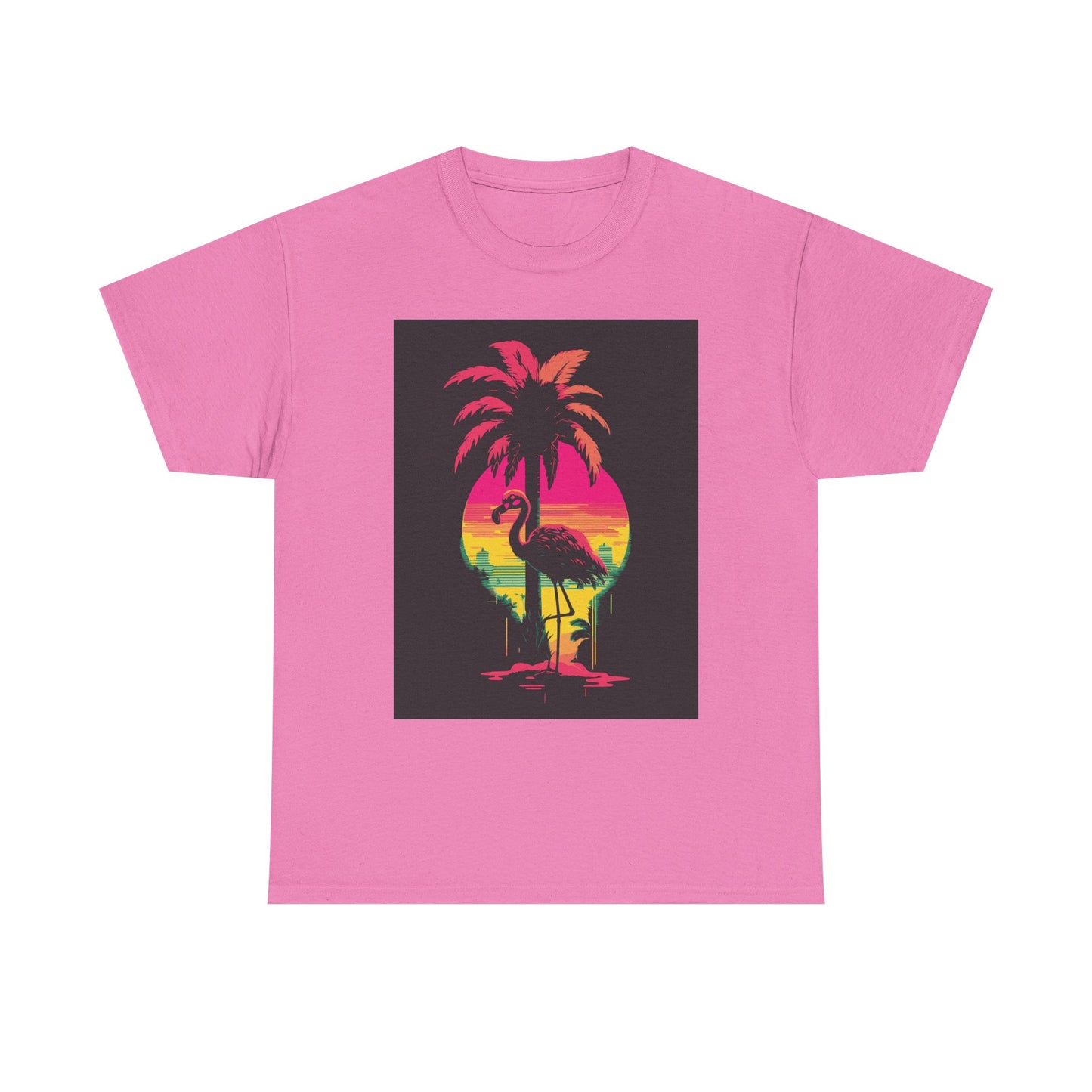 Retro Flamingo Sunset Unisex Heavy Cotton Tee