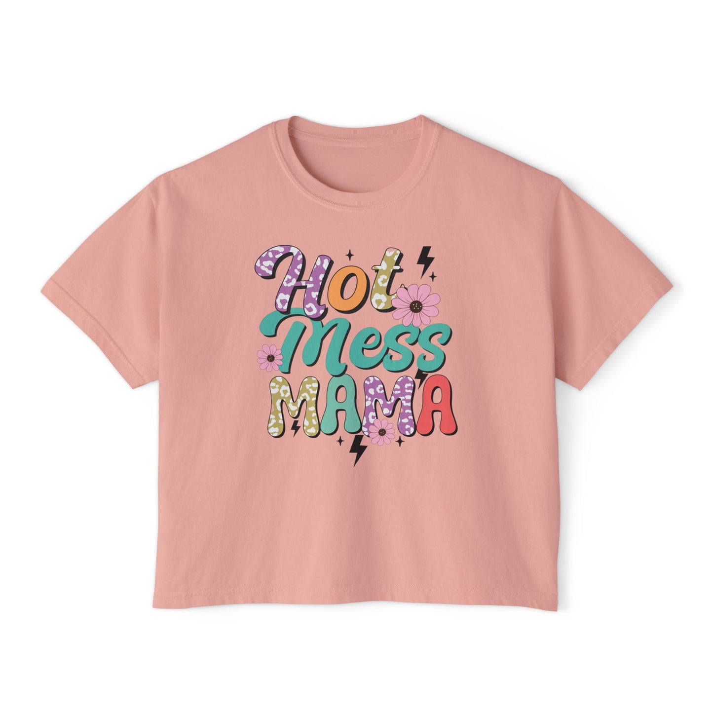 Hot Mess Mama Women's Boxy Tee, Casual Graphic Tee, Gift for Moms, Trendy Summer Top, Birthday Gift, Mother's Day T-Shirt
